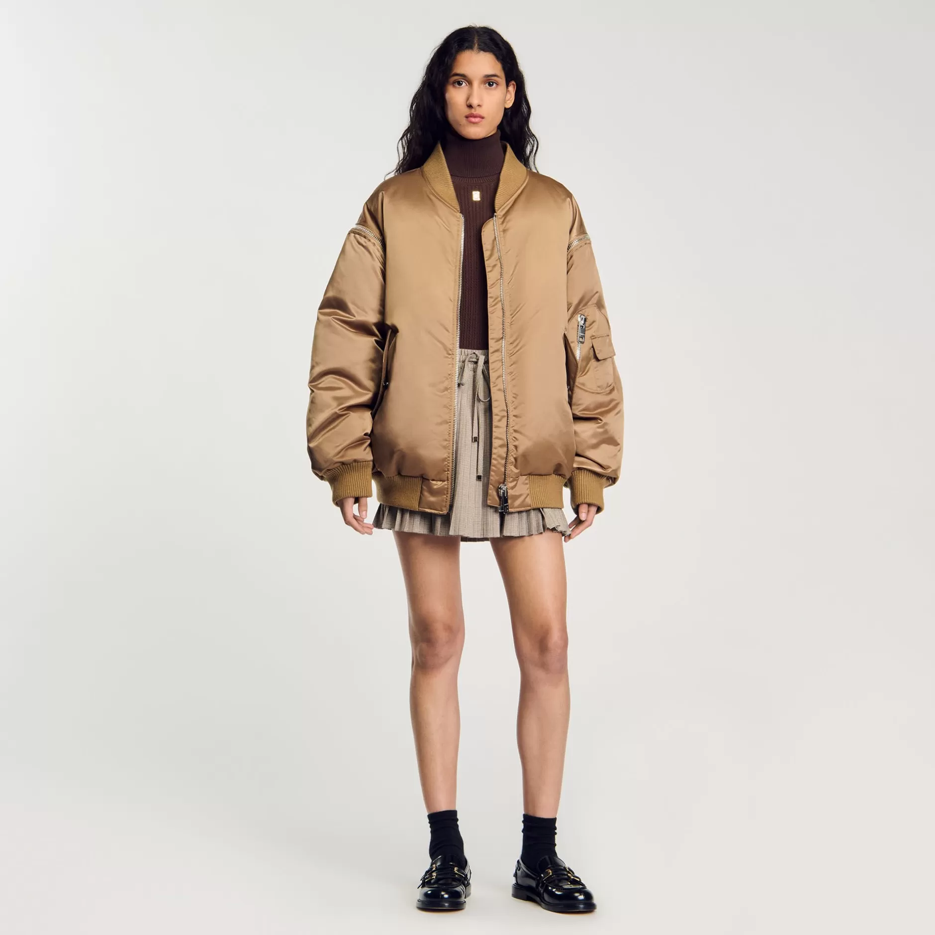 New Sandro Blouson Bomber Satiné Beige