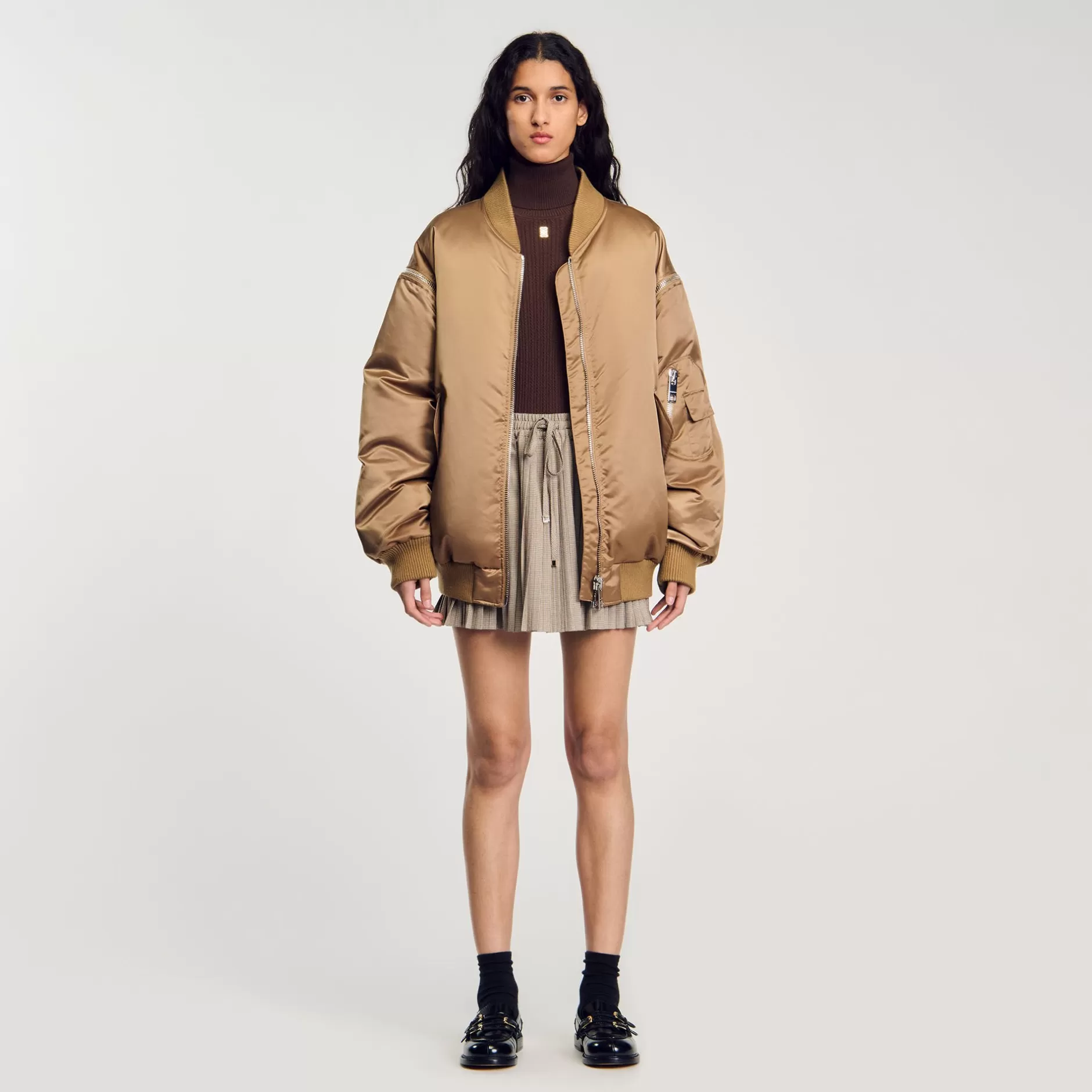 New Sandro Blouson Bomber Satiné Beige