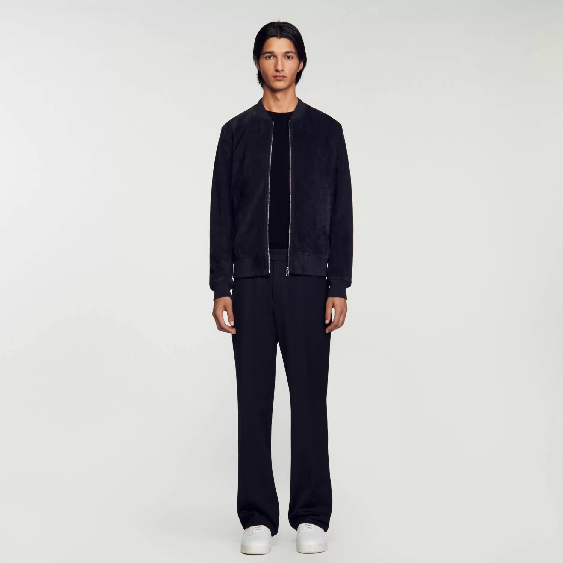 Flash Sale Sandro Blouson En Cuir Suédé Marine