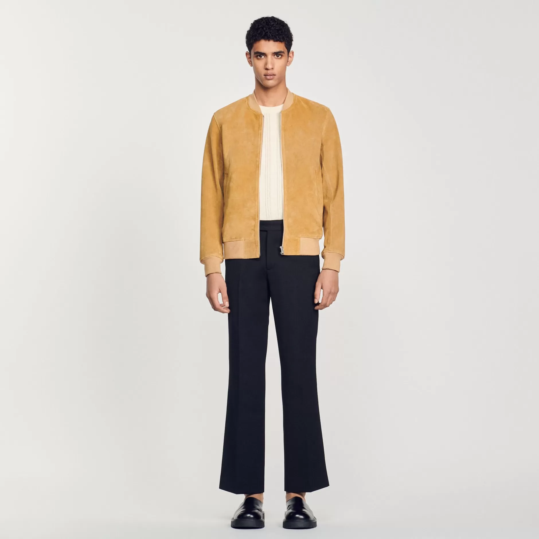 Hot Sandro Blouson En Cuir Suédé Beige