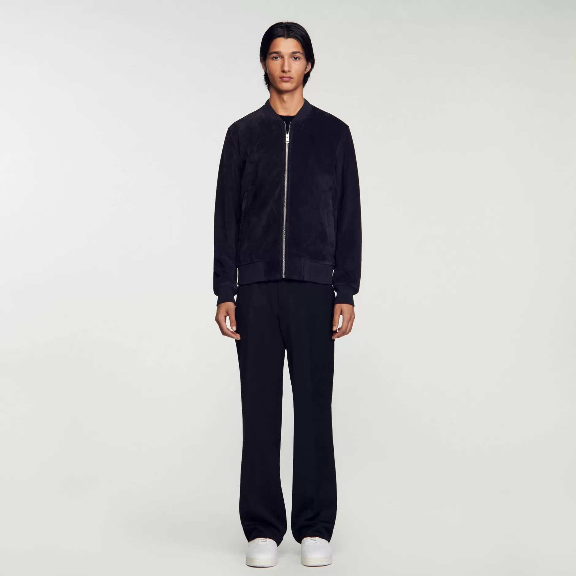 Flash Sale Sandro Blouson En Cuir Suédé Marine