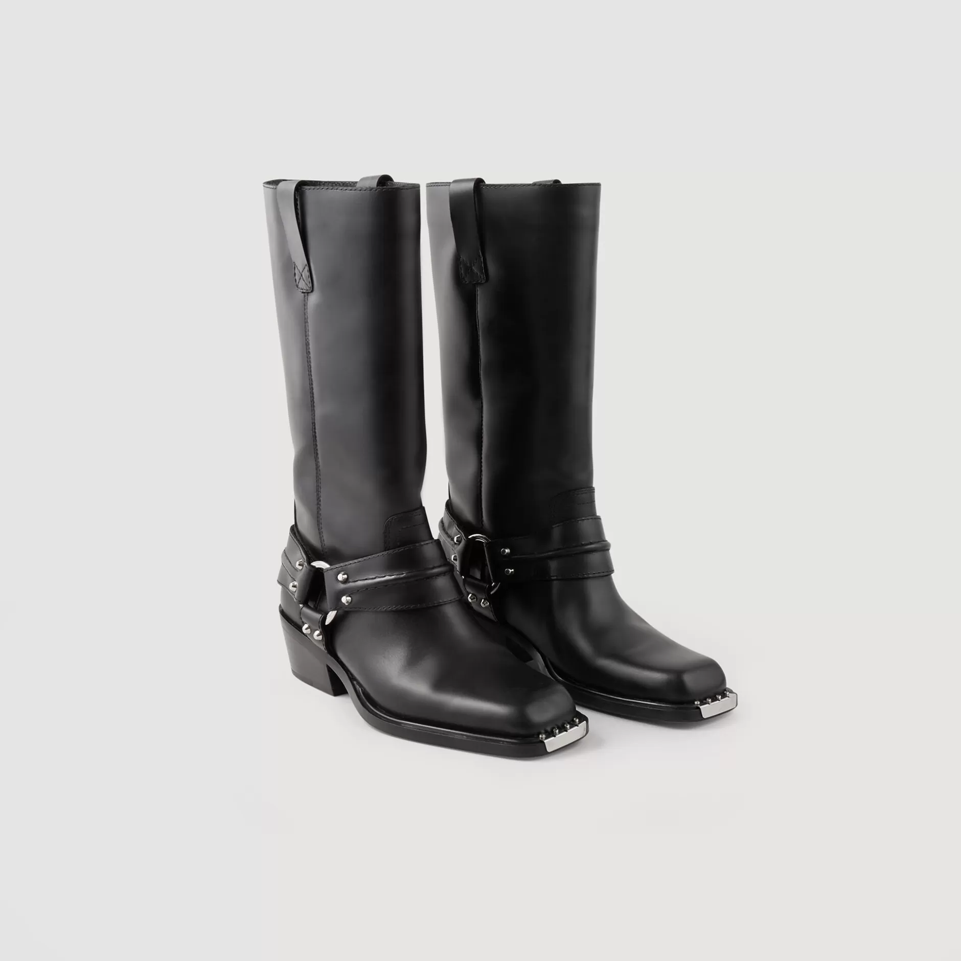 Best Sandro Bottes Biker En Cuir Noir