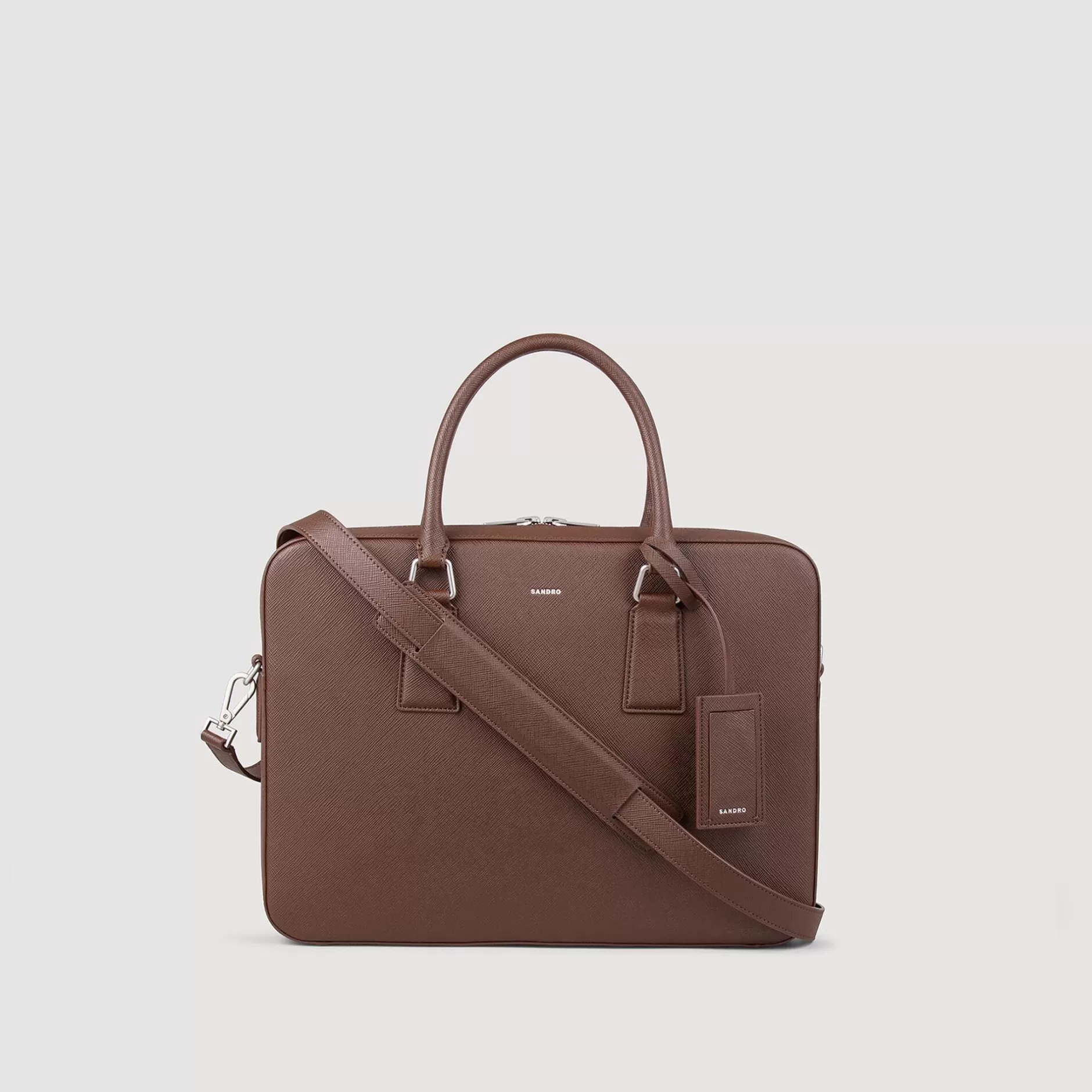 Sale Sandro Briefcase En Cuir Reconstitué Marron Foncé