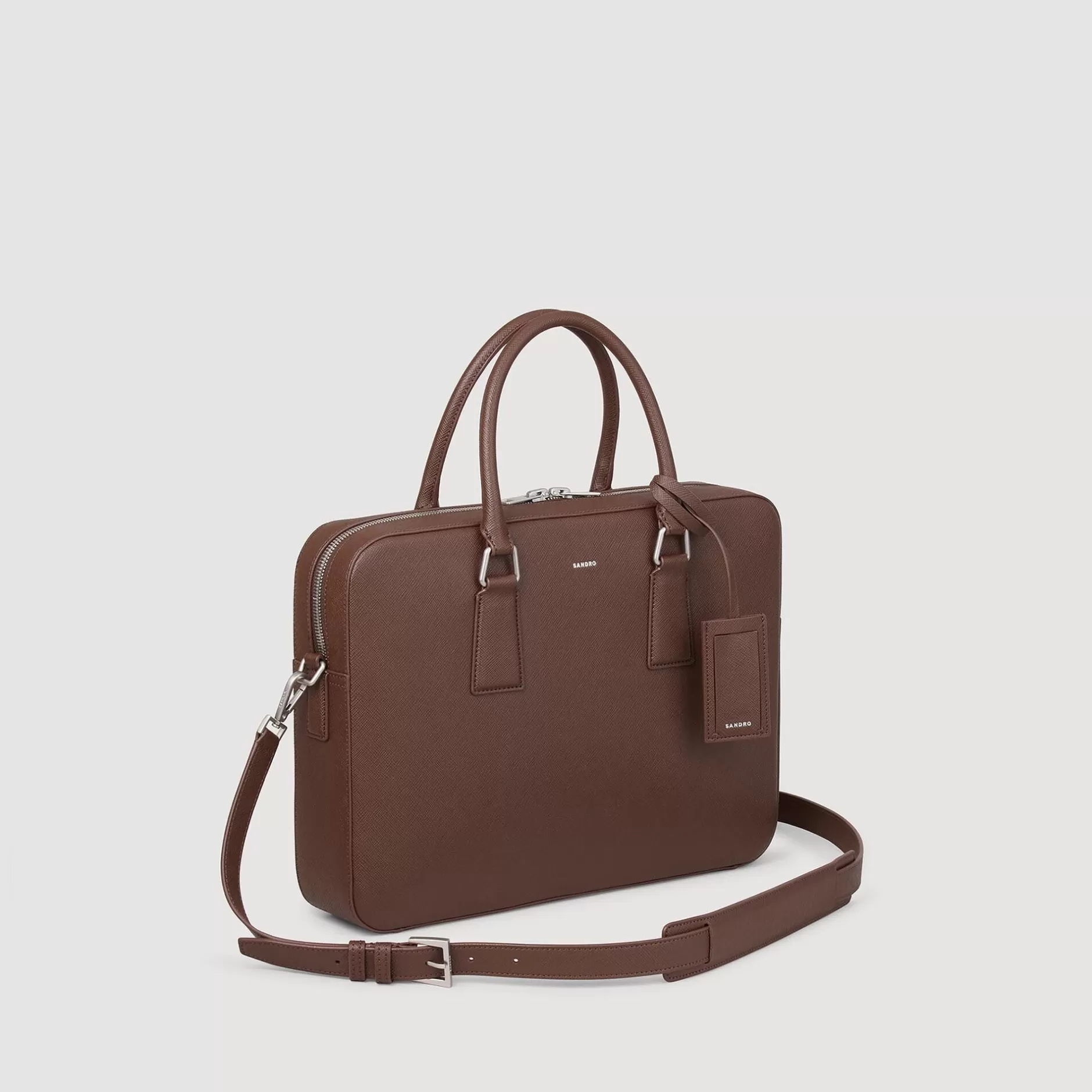 Sale Sandro Briefcase En Cuir Reconstitué Marron Foncé