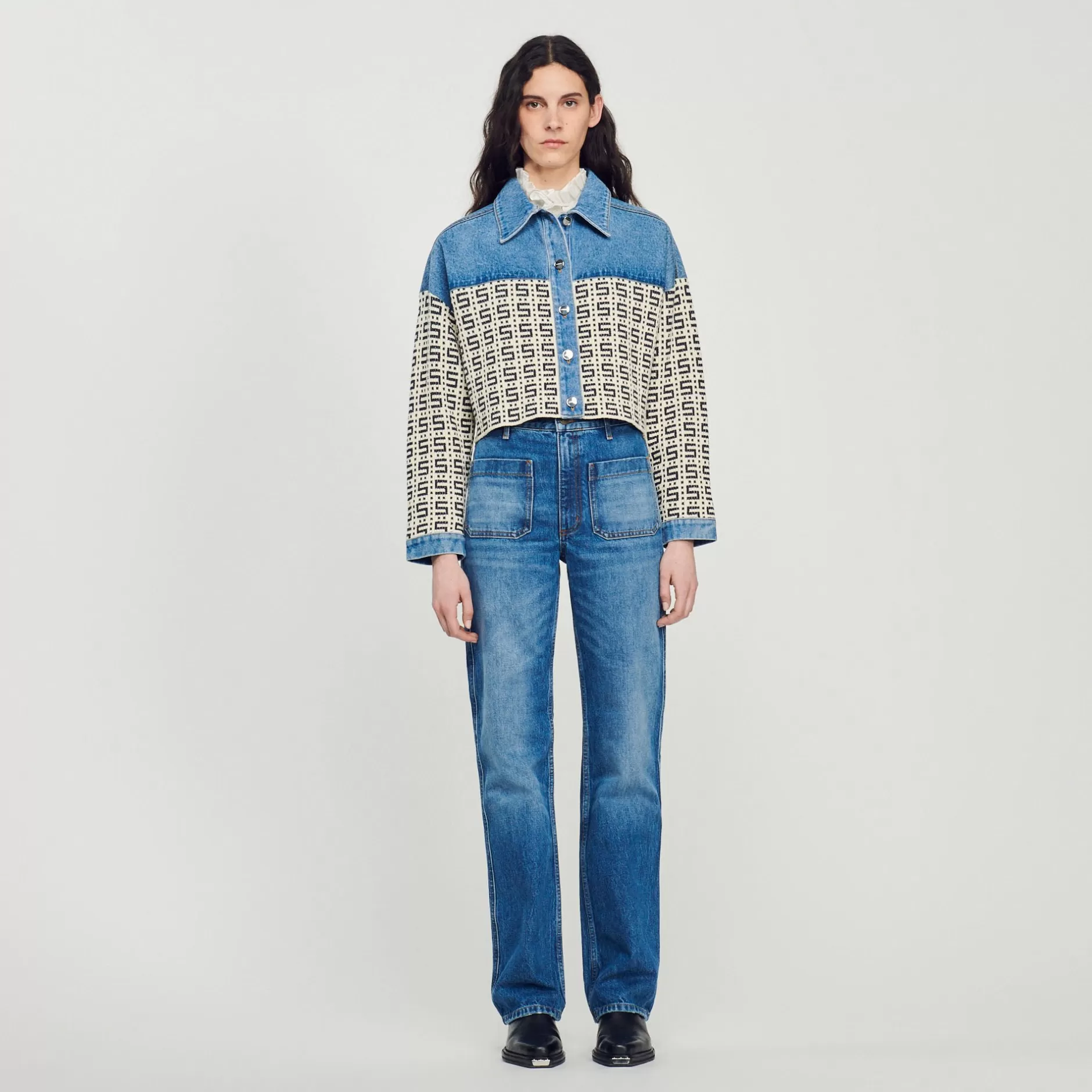 Best Sale Sandro Cardicoat Court En Denim Bleu jean