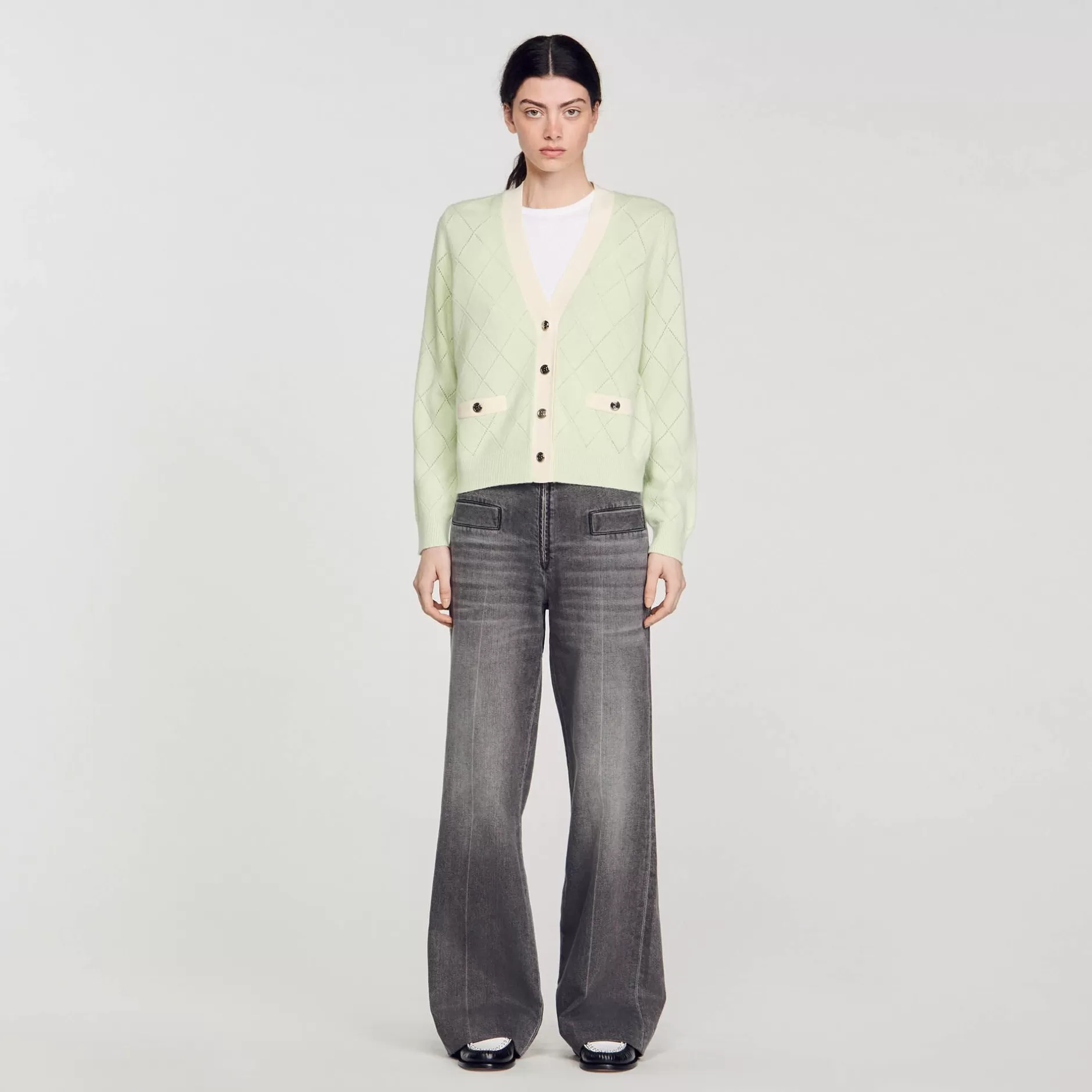 Hot Sandro Cardigan Bicolore Vert Amande