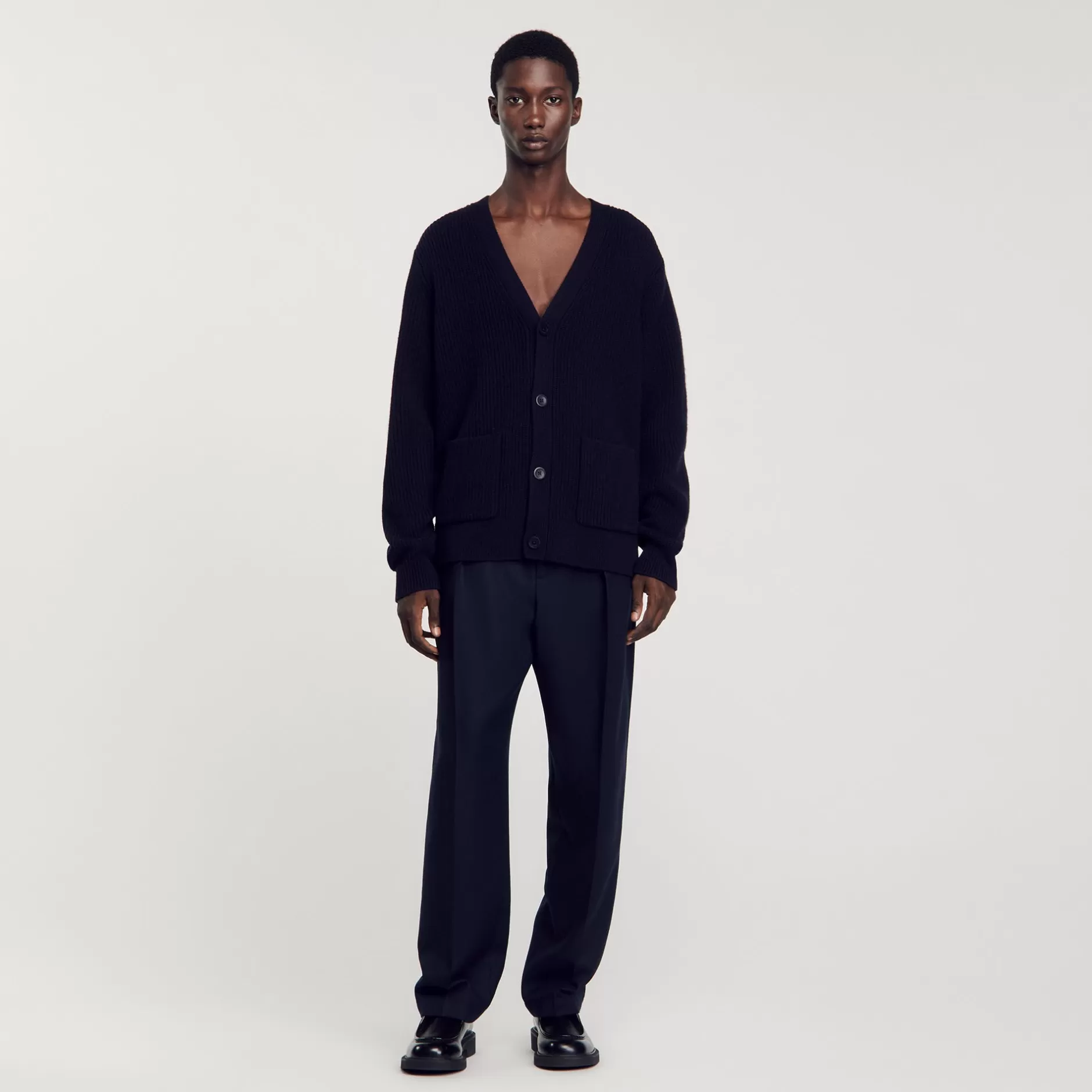 Online Sandro Cardigan En Maille Côtelée Marine