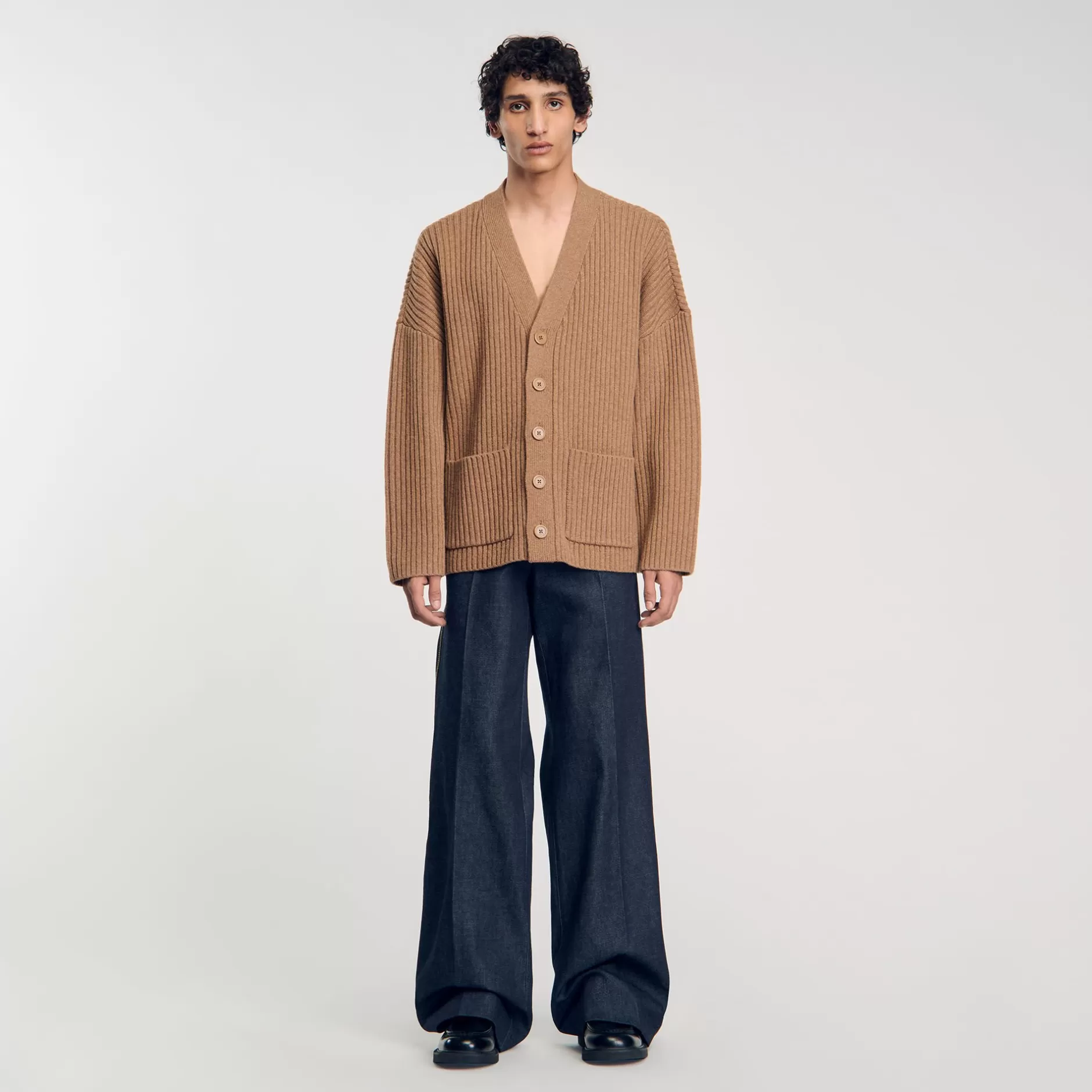 Store Sandro Cardigan Oversize à Côtes Praline