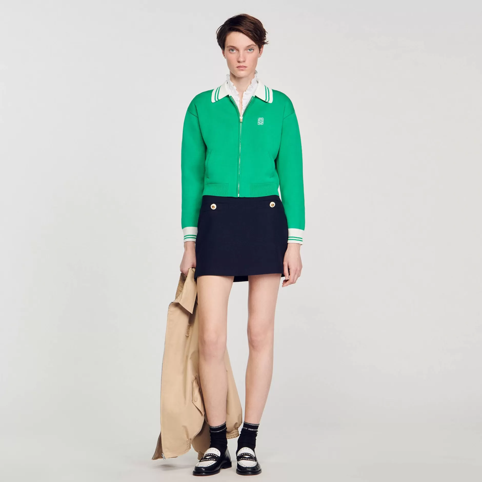 New Sandro Cardigan Teddy Zippé Vert