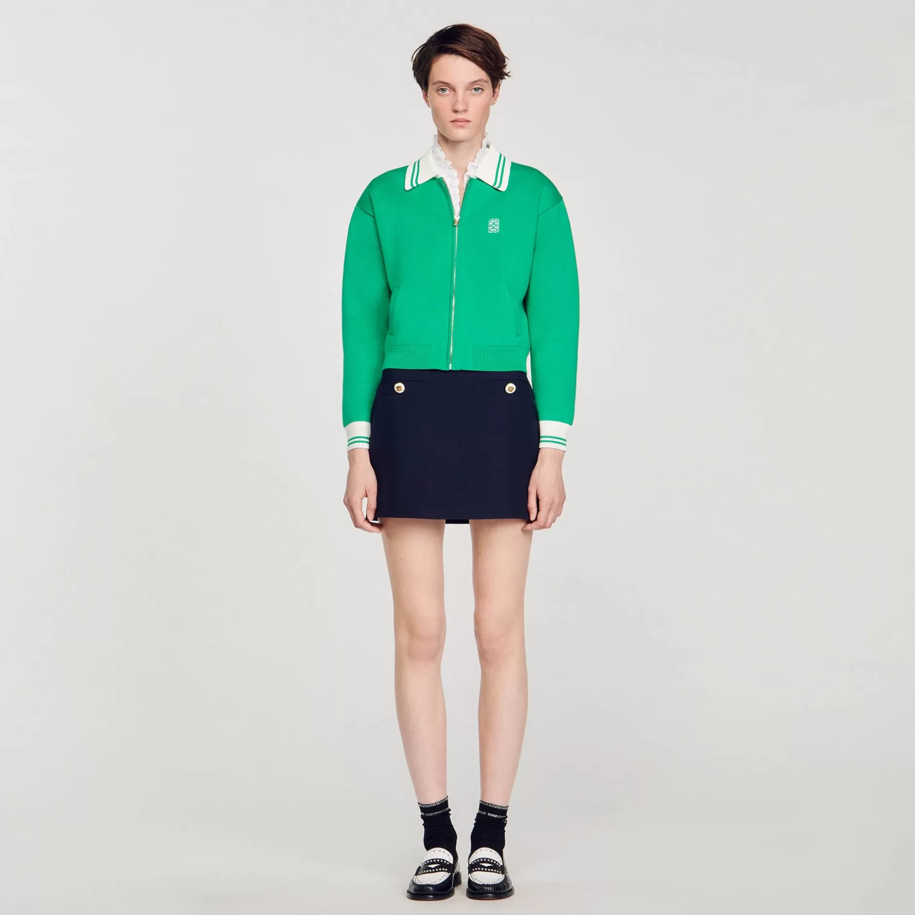 New Sandro Cardigan Teddy Zippé Vert