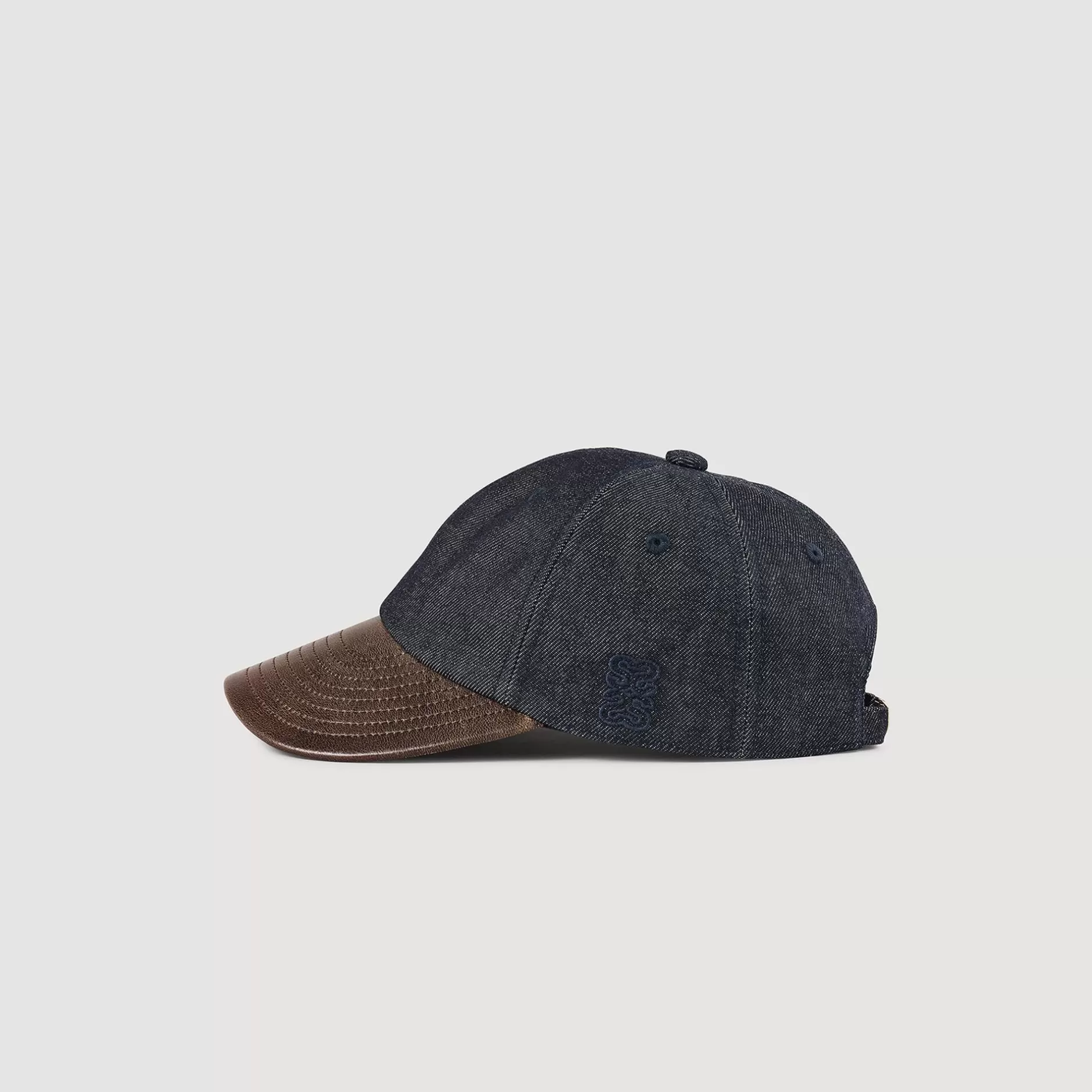 Cheap Sandro Casquette En Denim Et Cuir Bleu brut