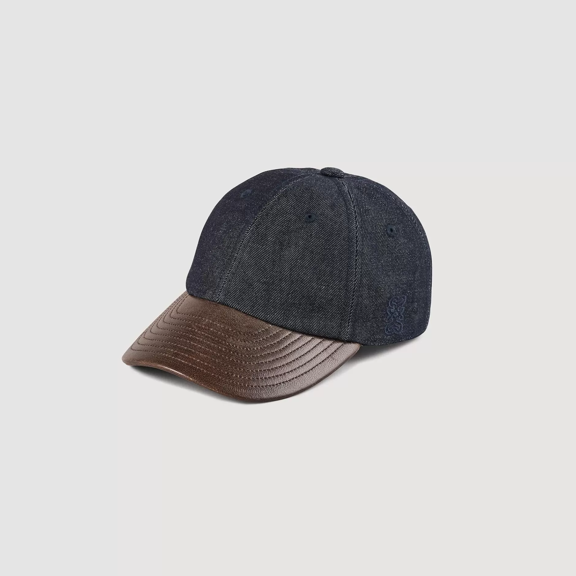 Cheap Sandro Casquette En Denim Et Cuir Bleu brut