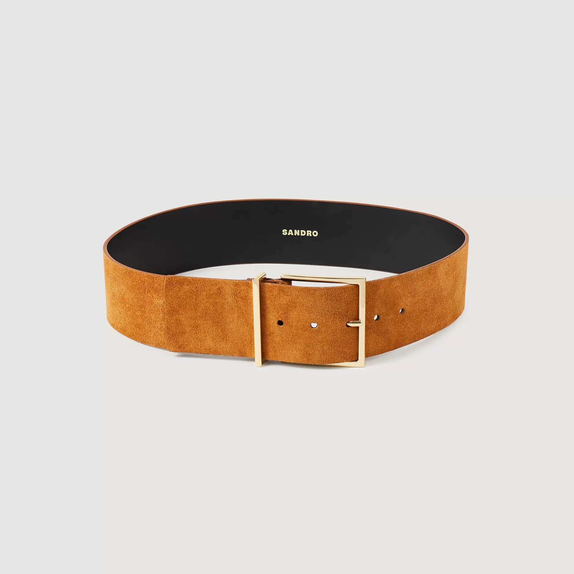 Clearance Sandro Ceinture Large En Croûte De Cuir Caramel