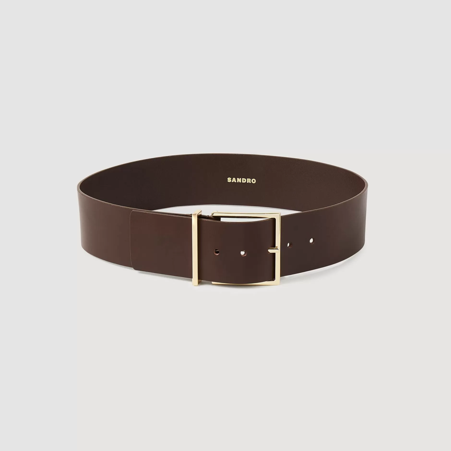 Clearance Sandro Ceinture Large En Cuir Chocolat