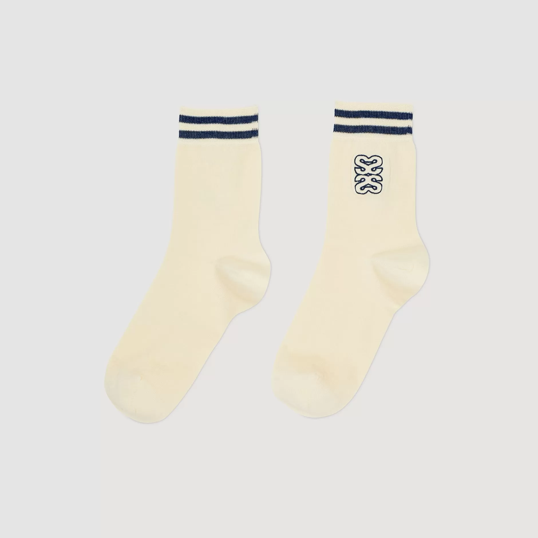 Sale Sandro Chaussettes Brodées Ecru / Bleu