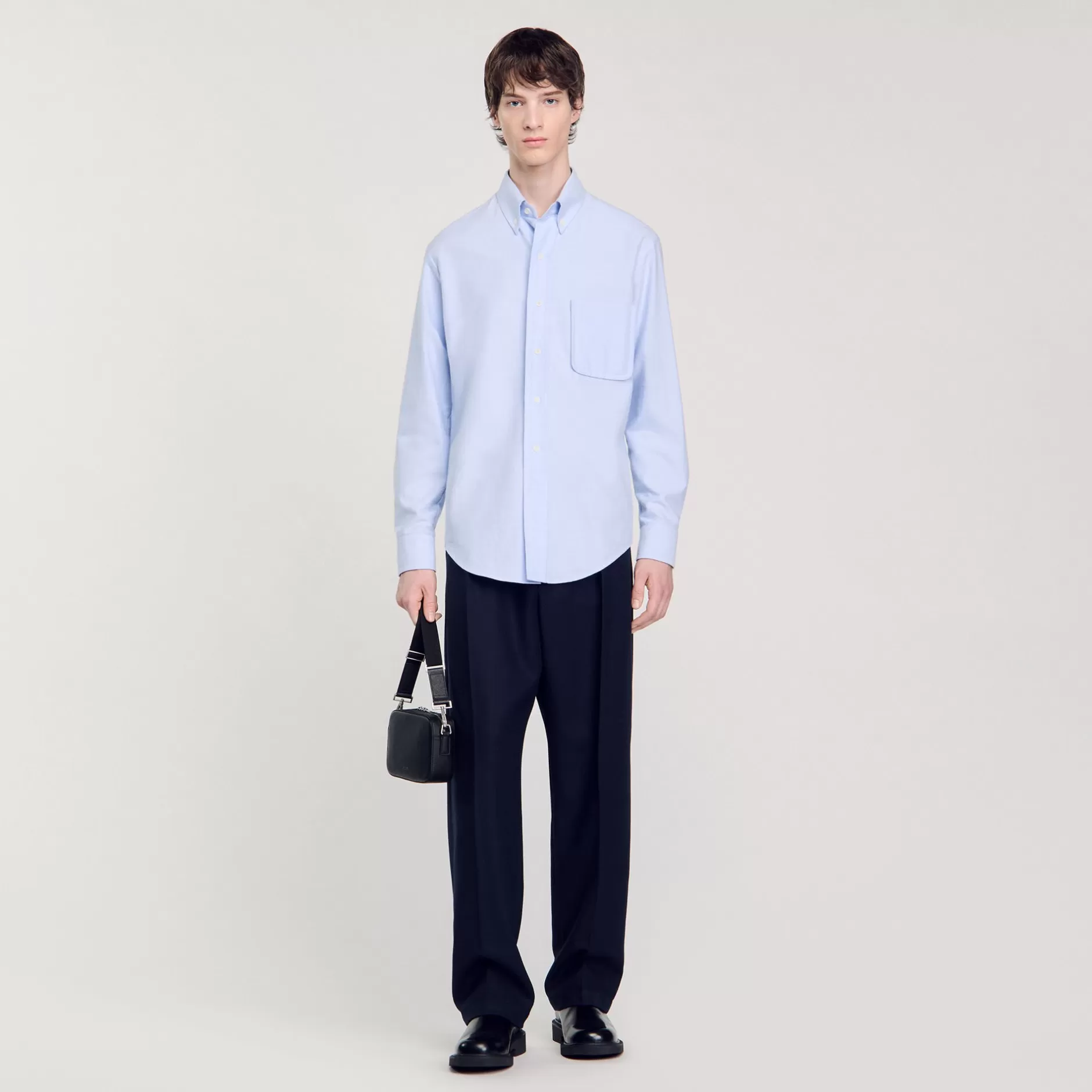 New Sandro Chemise En Oxford Flannel Bleu Ciel