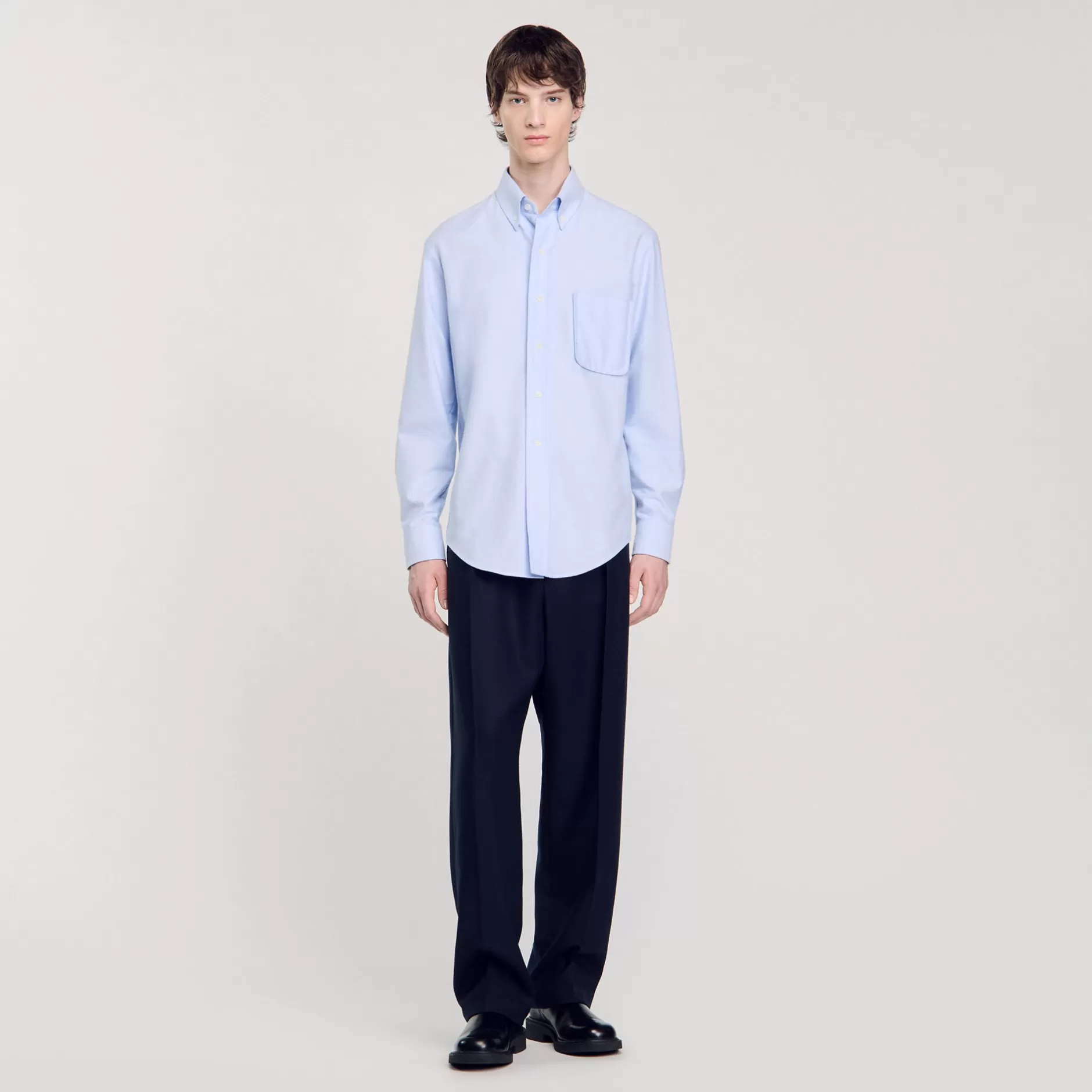 New Sandro Chemise En Oxford Flannel Bleu Ciel