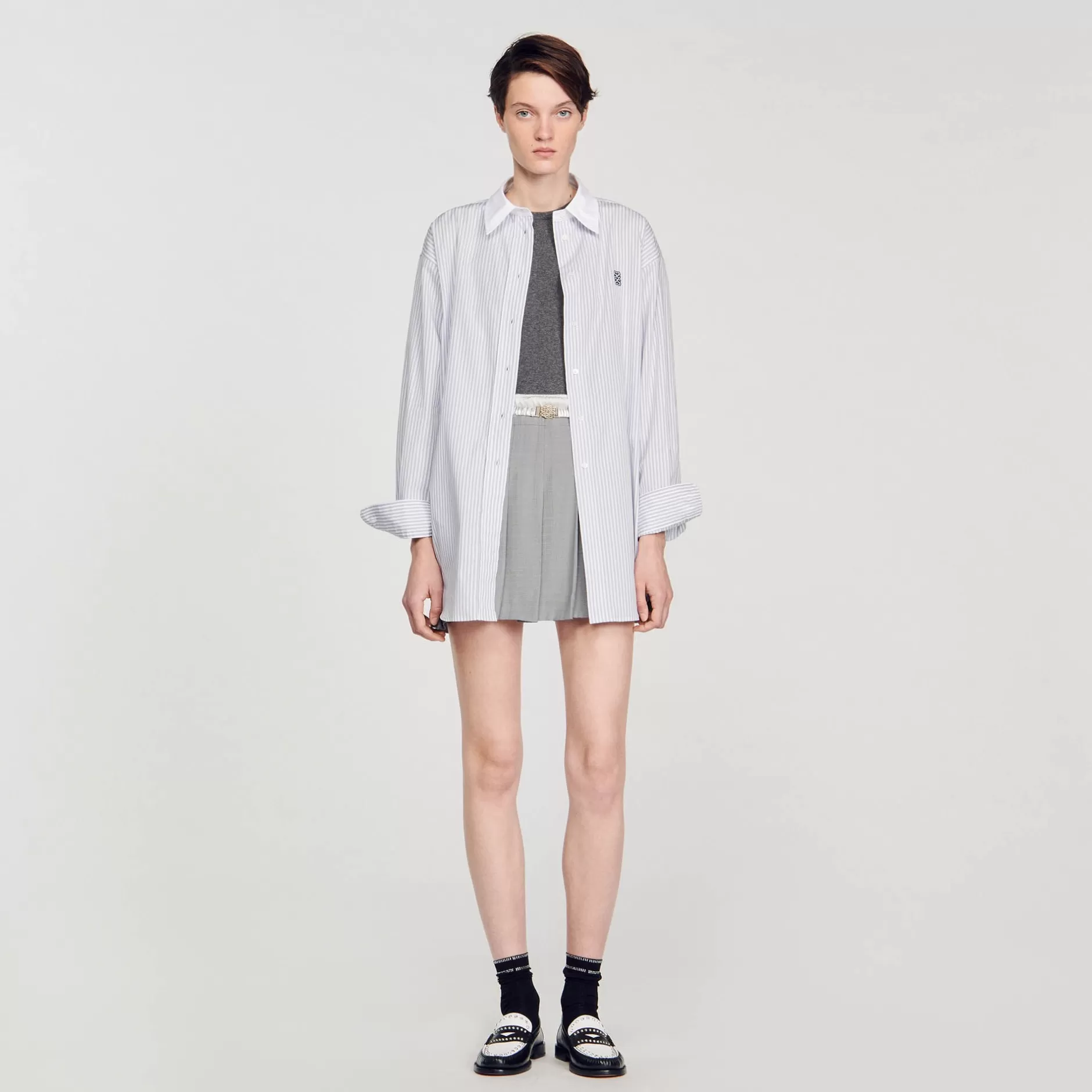 Clearance Sandro Chemise Oversized à Rayures Gris / Blanc