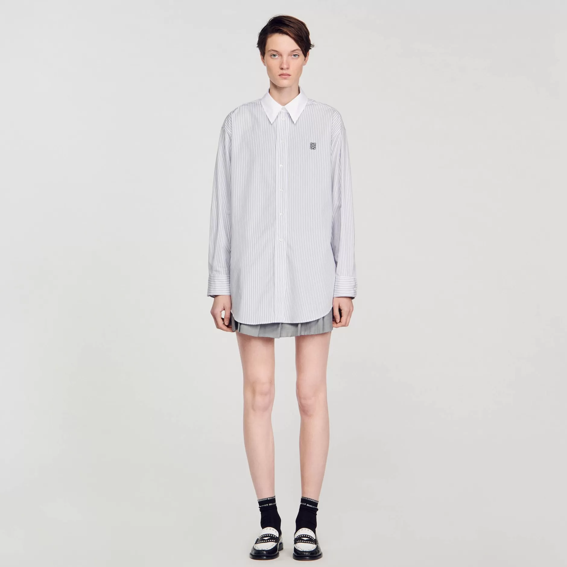 Clearance Sandro Chemise Oversized à Rayures Gris / Blanc