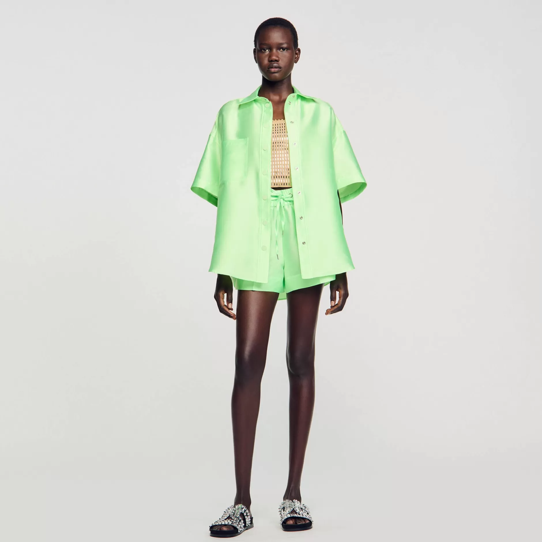 Flash Sale Sandro Chemise Oversized Satinée Vert Fluo