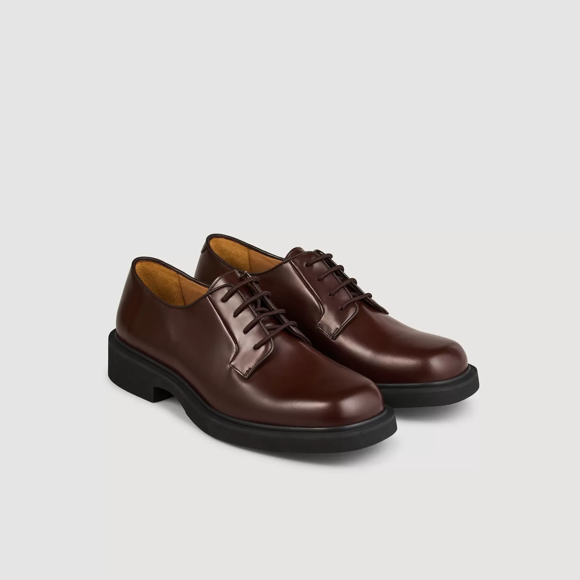 Clearance Sandro Derbies En Cuir Glacé Marron Foncé