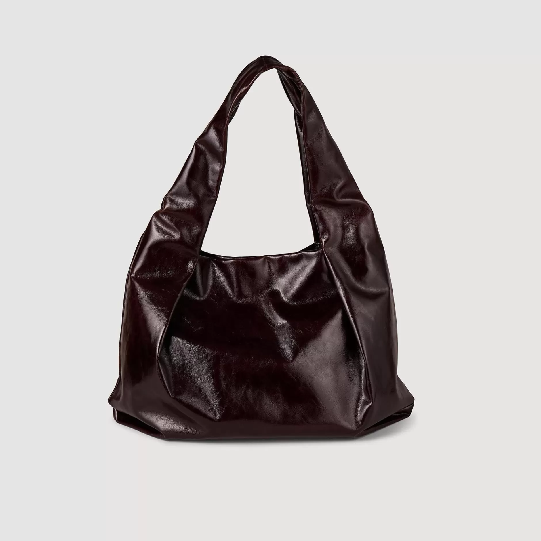 Online Sandro Grand Sac En Cuir Brillant Bordeaux