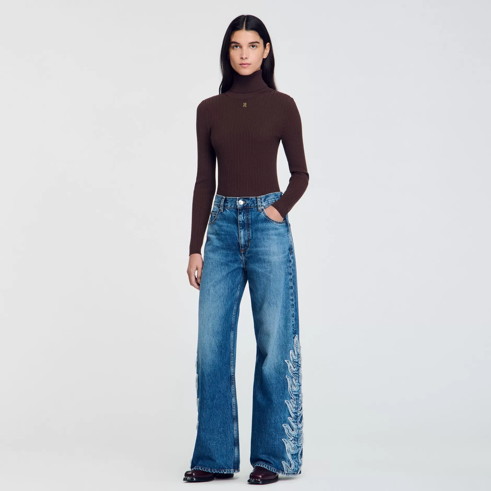 New Sandro Jean Flare Flammes Bleu jean clair