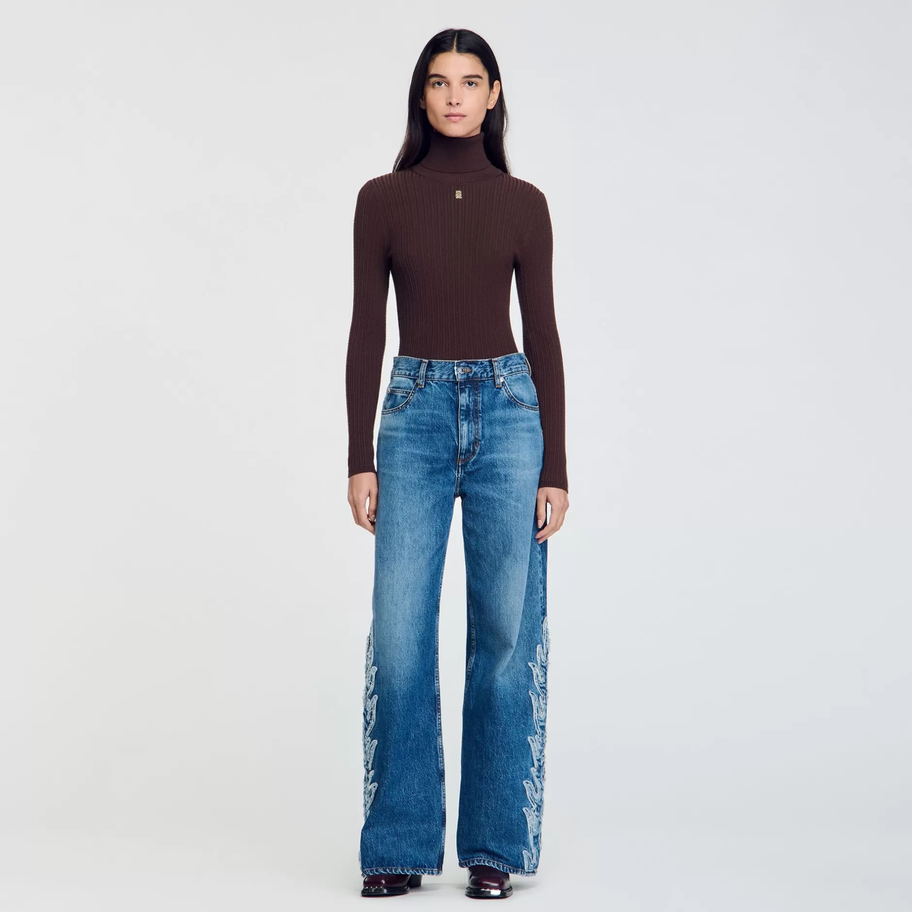 New Sandro Jean Flare Flammes Bleu jean clair