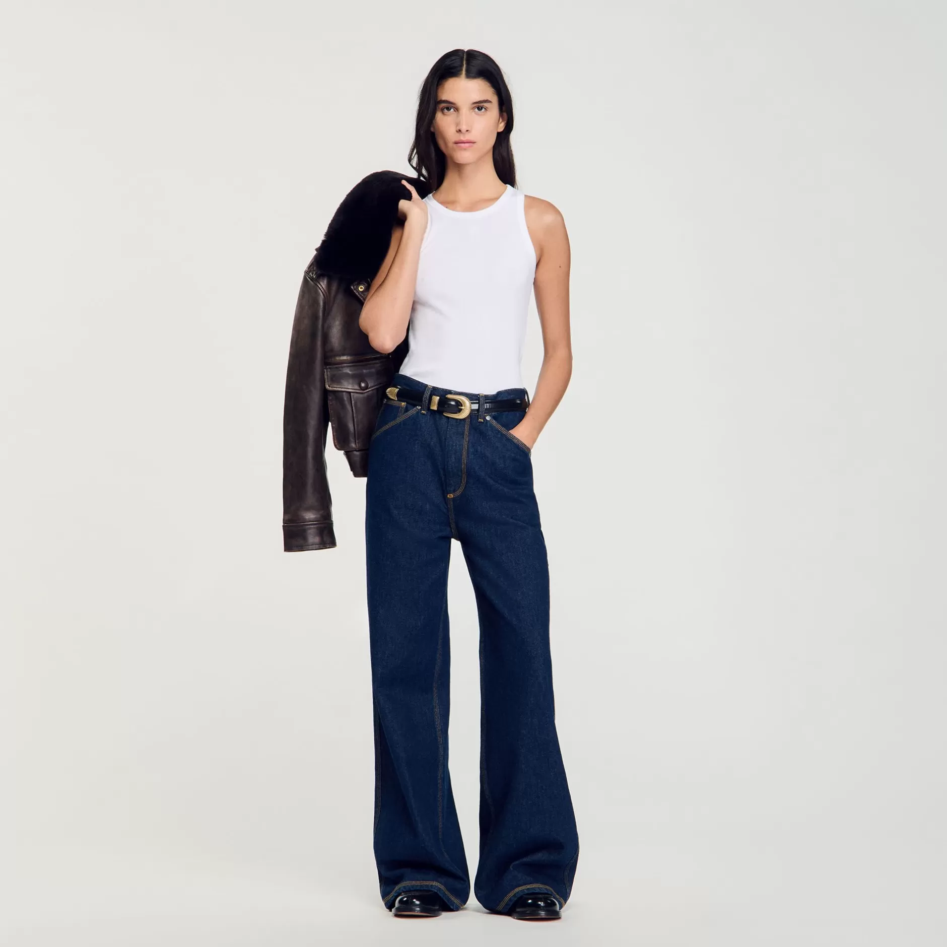 Discount Sandro Jean Large Flare Bleu jean