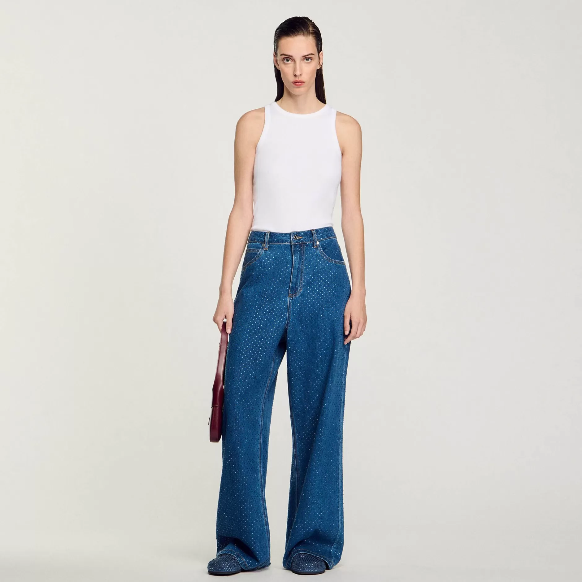 Clearance Sandro Jean Large Strassé Bleu jean