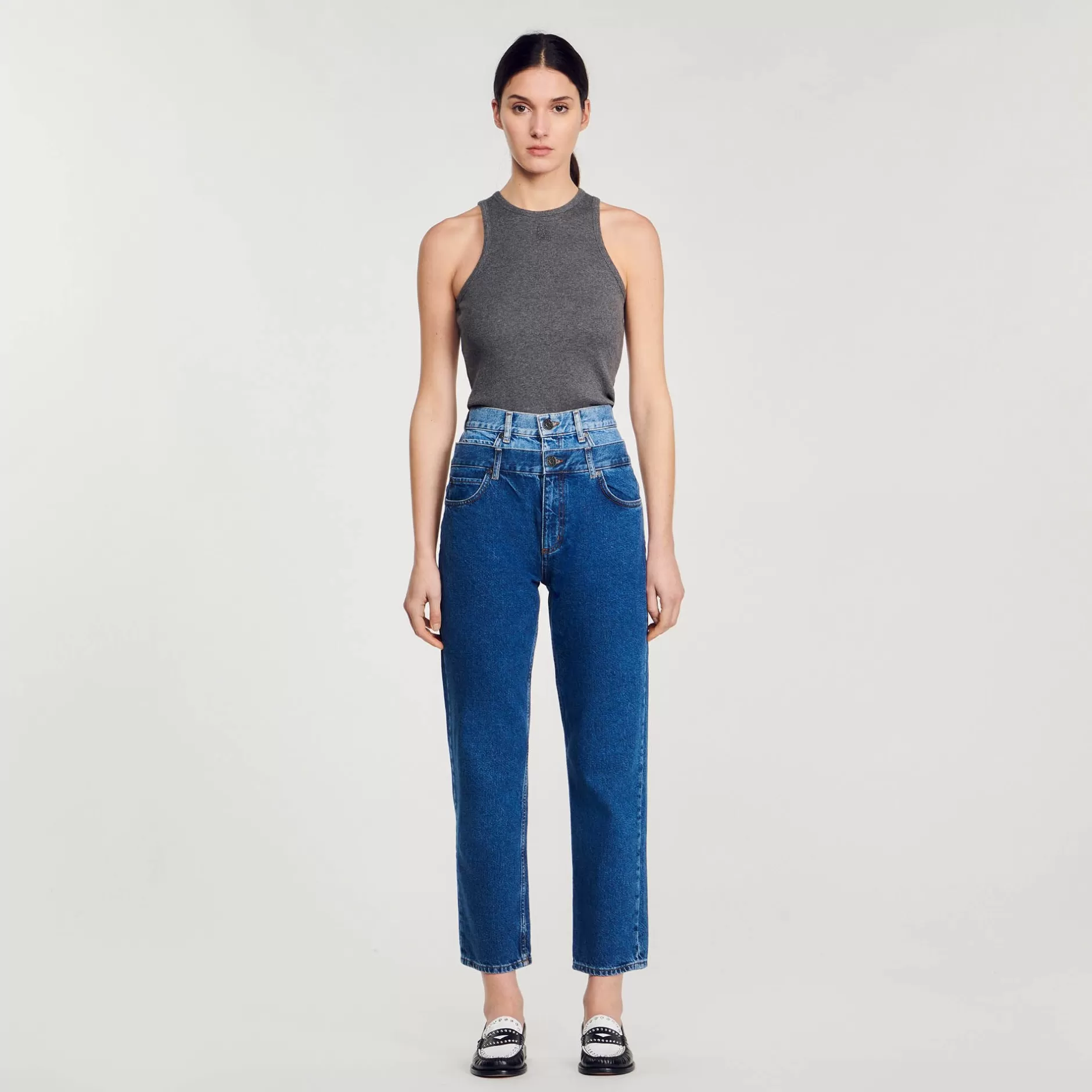 Clearance Sandro Jean Mom Double Ceinture Bleu