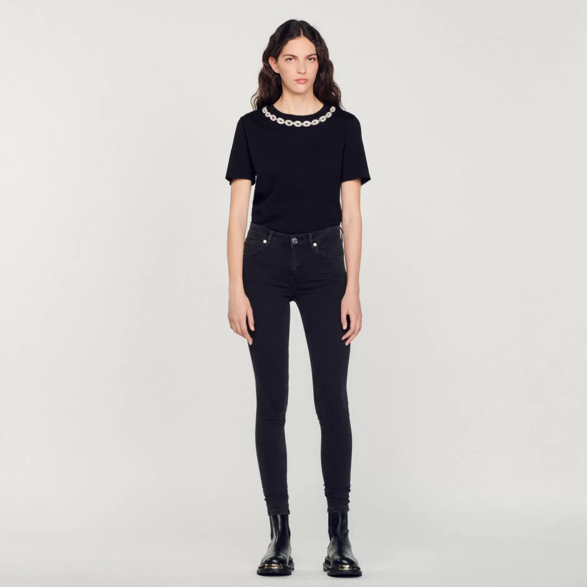 Outlet Sandro Jean Slim Taille Normale Noir