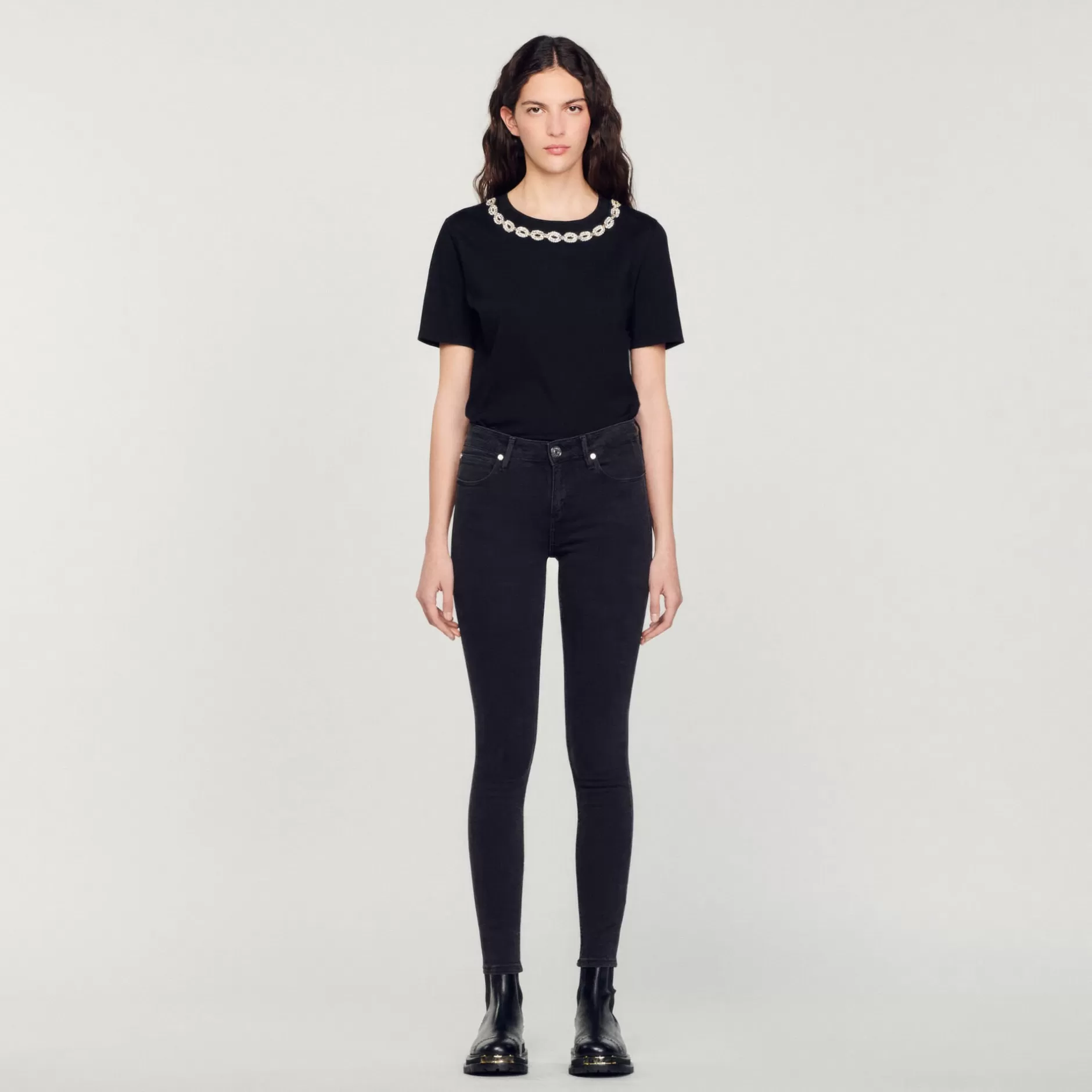 Outlet Sandro Jean Slim Taille Normale Noir