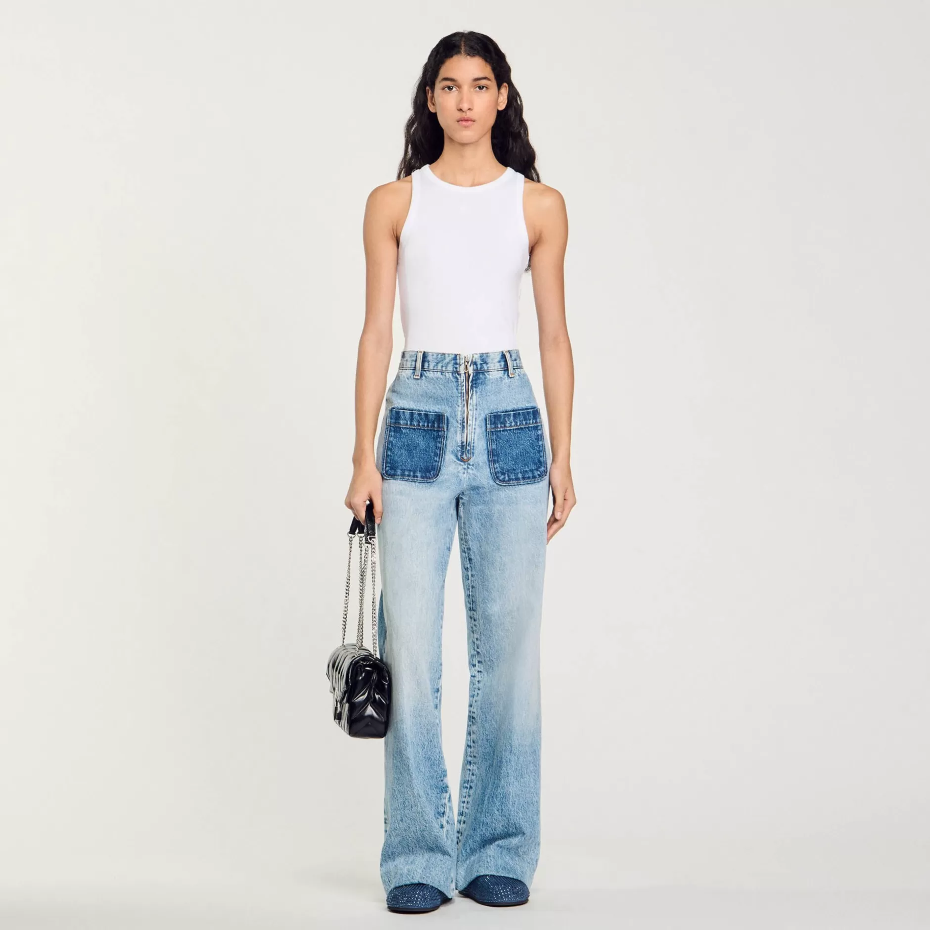 Best Sale Sandro Jean Taille Haute Bleu jean clair