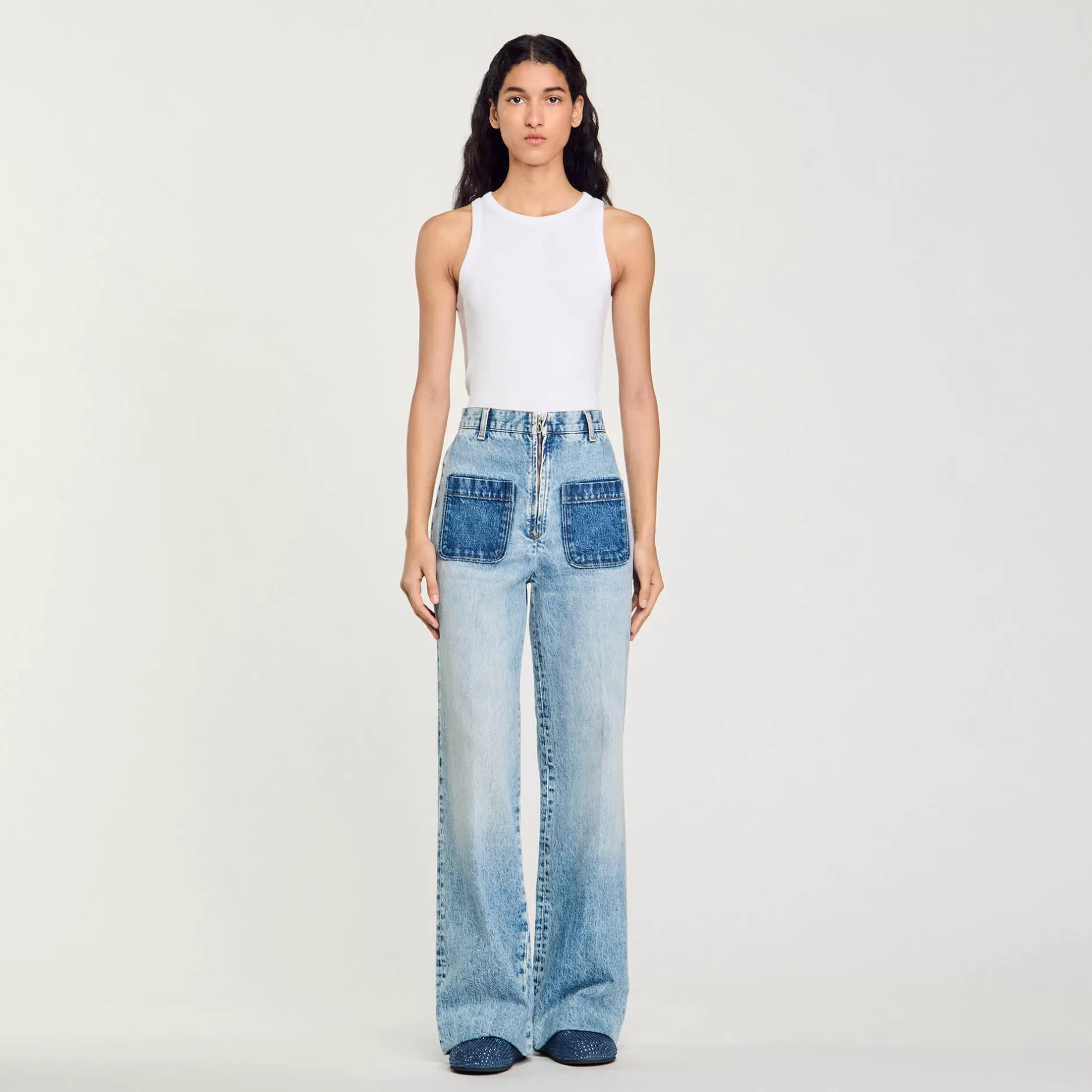 Best Sale Sandro Jean Taille Haute Bleu jean clair