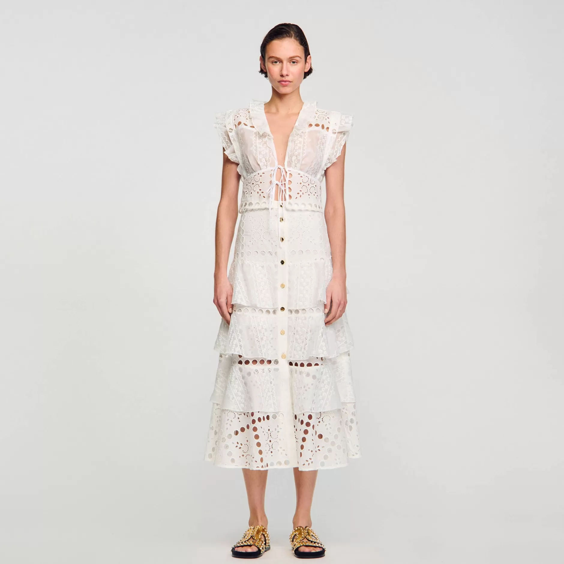 Fashion Sandro Jupe Longue En Broderie Anglaise blanc