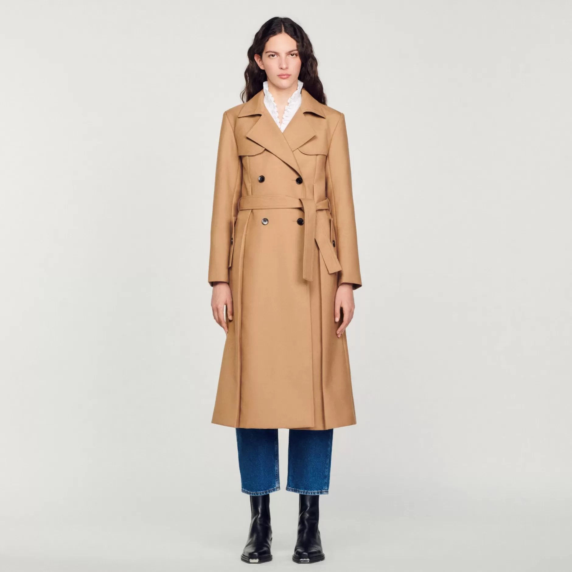 New Sandro Manteau Long Style Trench Camel