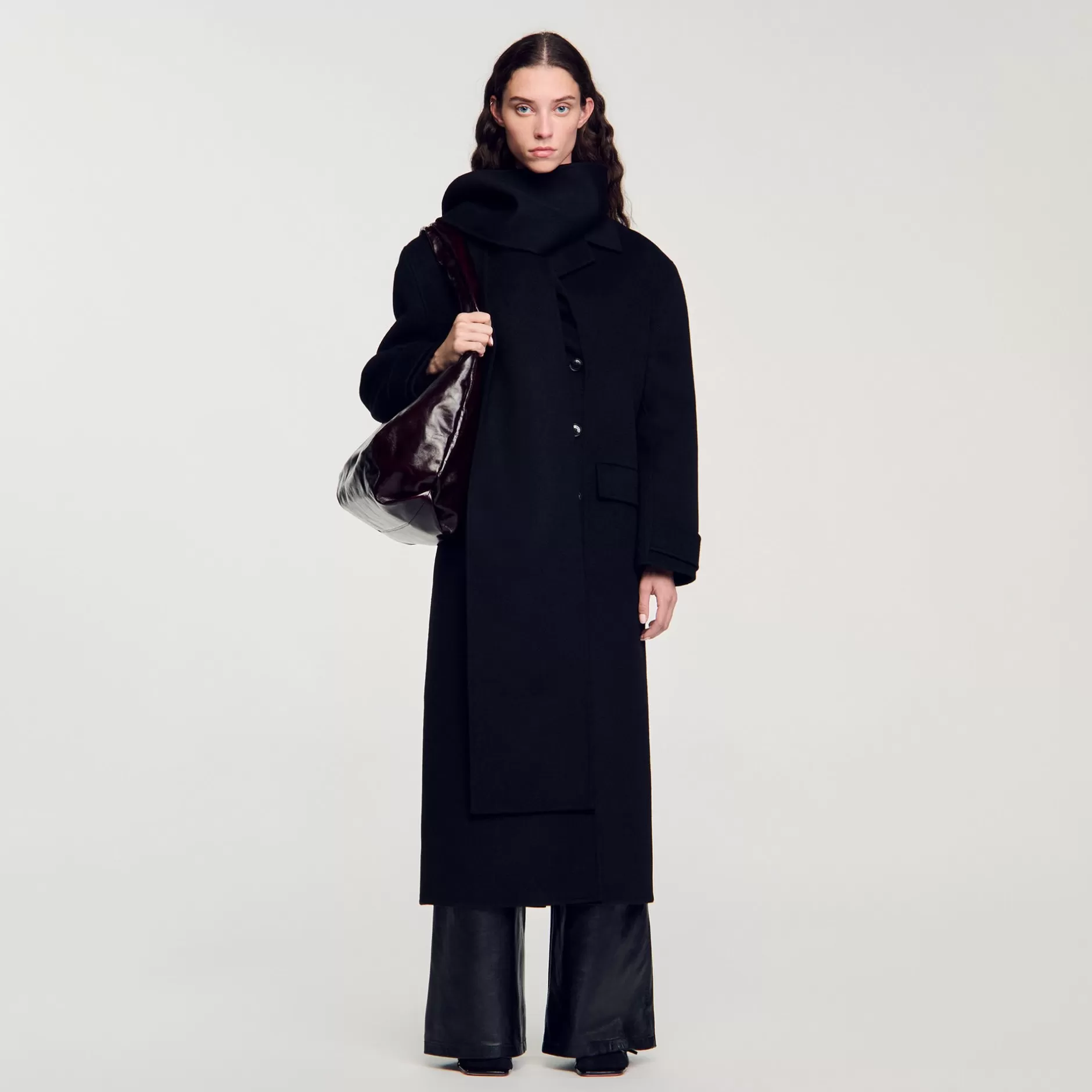 Clearance Sandro Manteau Oversize En Laine Noir