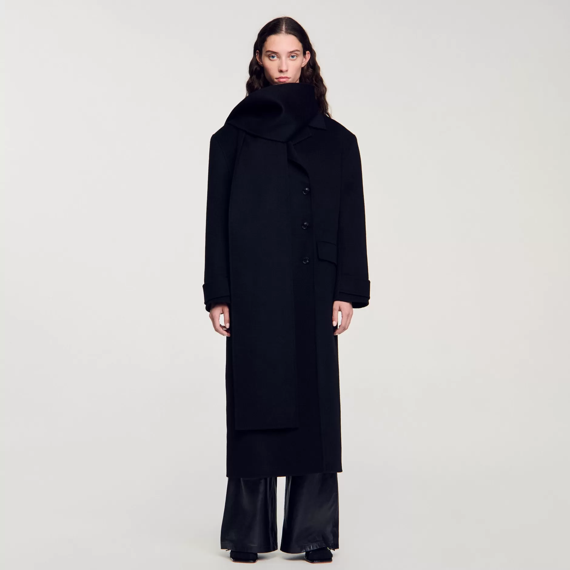 Clearance Sandro Manteau Oversize En Laine Noir