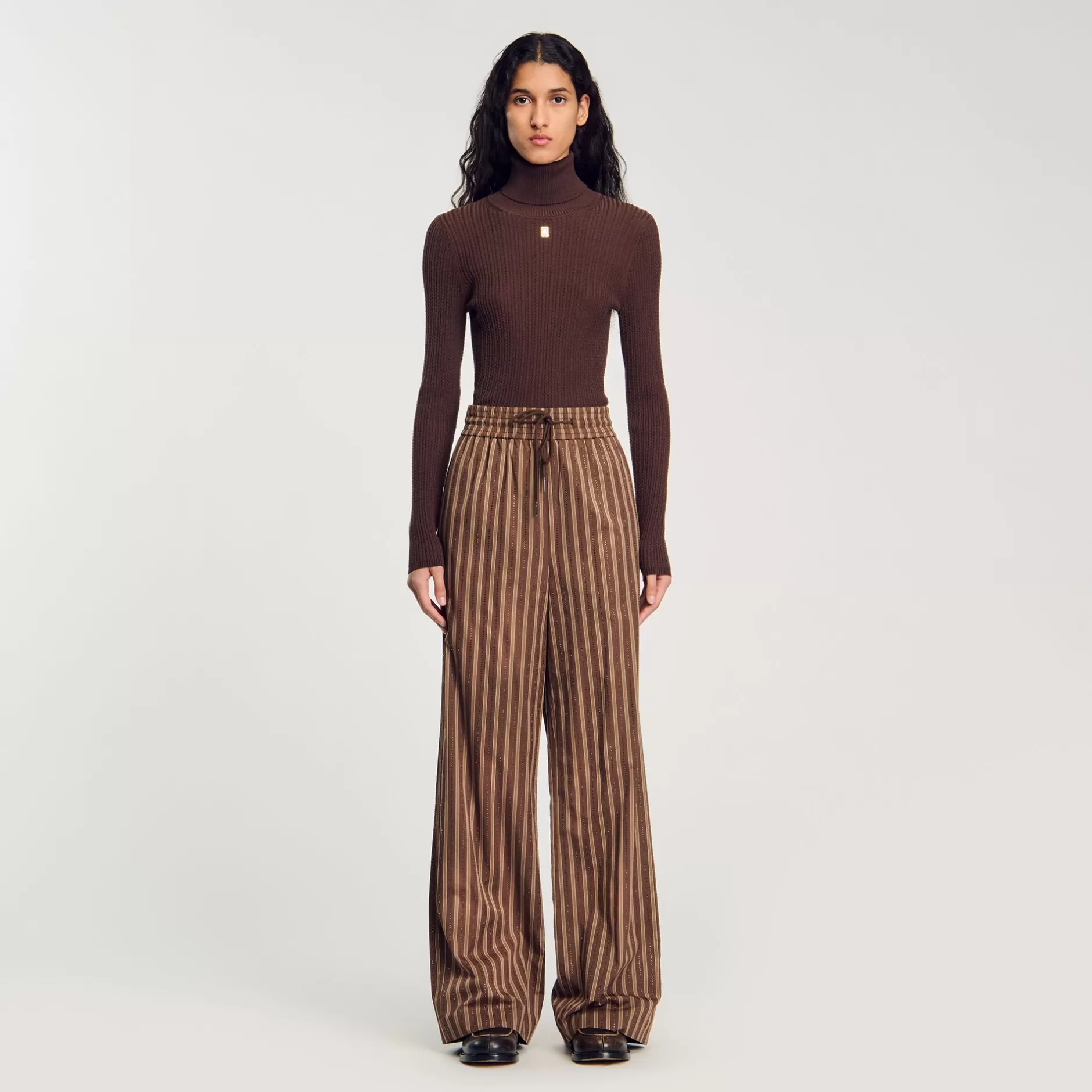 New Sandro Pantalon à Rayures Marron