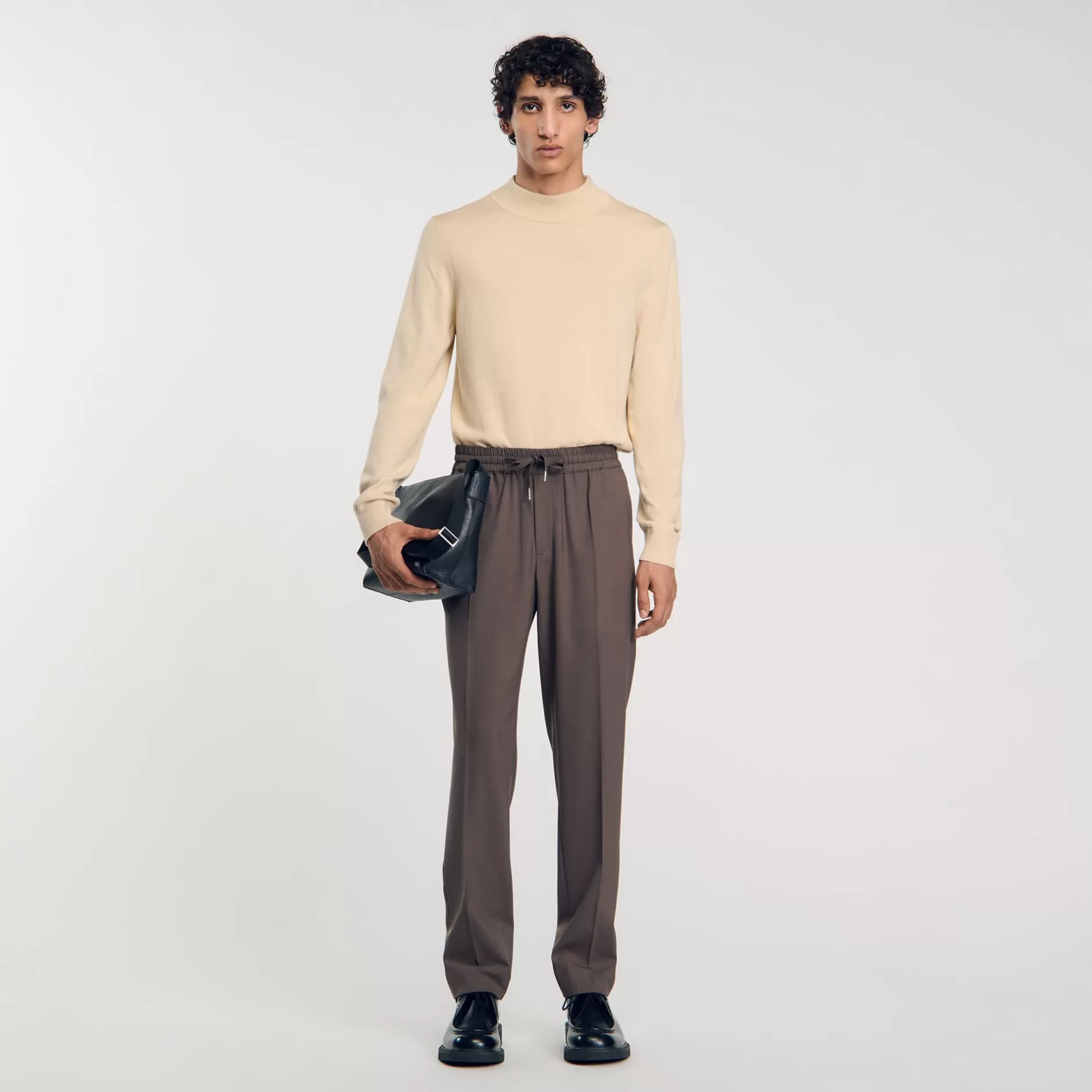 Shop Sandro Pantalon à Taille élastiquée Taupe