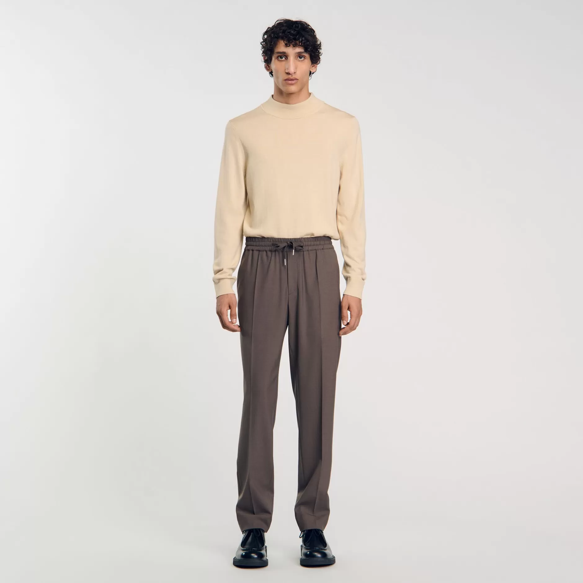 Shop Sandro Pantalon à Taille élastiquée Taupe