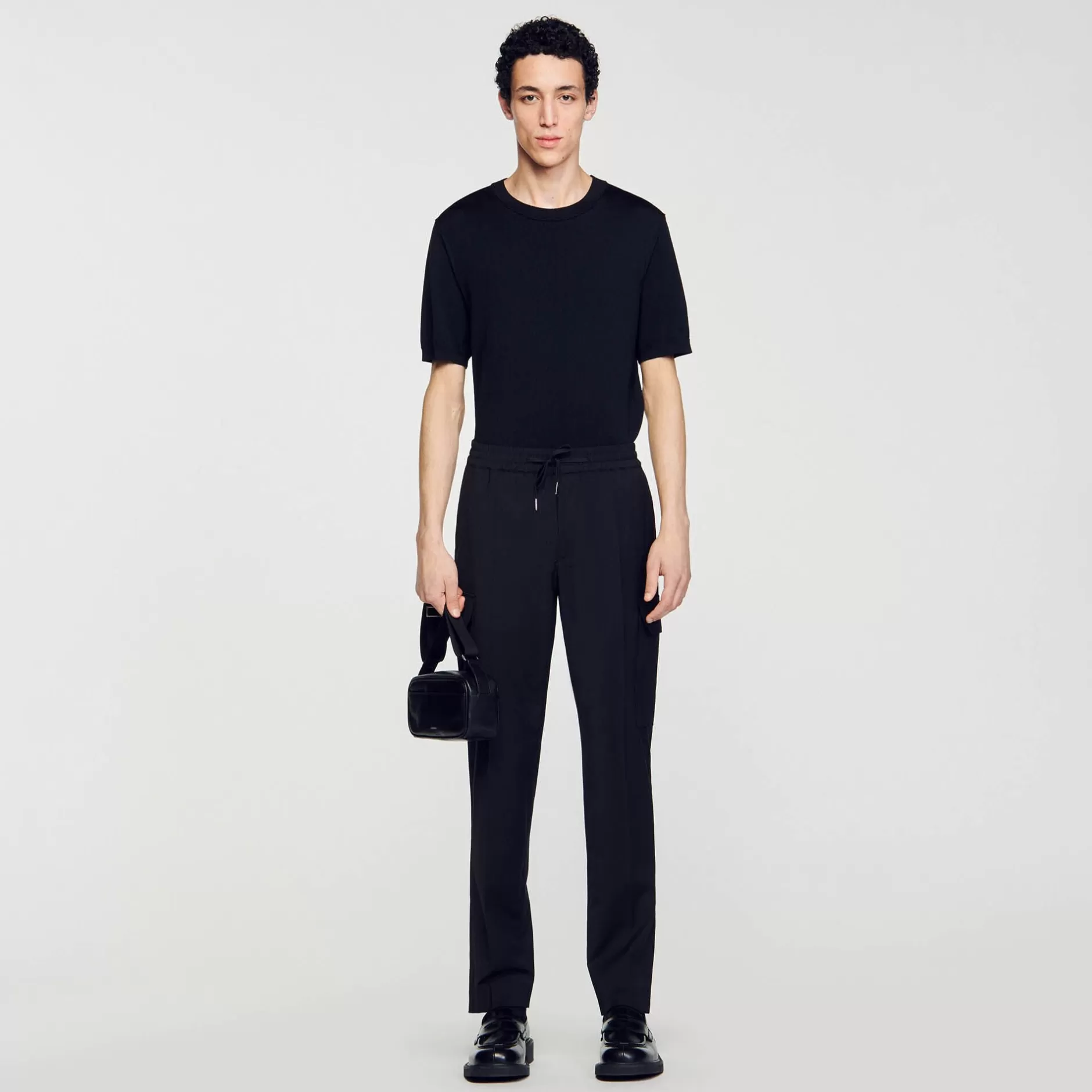 Shop Sandro Pantalon Cargo élastiqué Noir