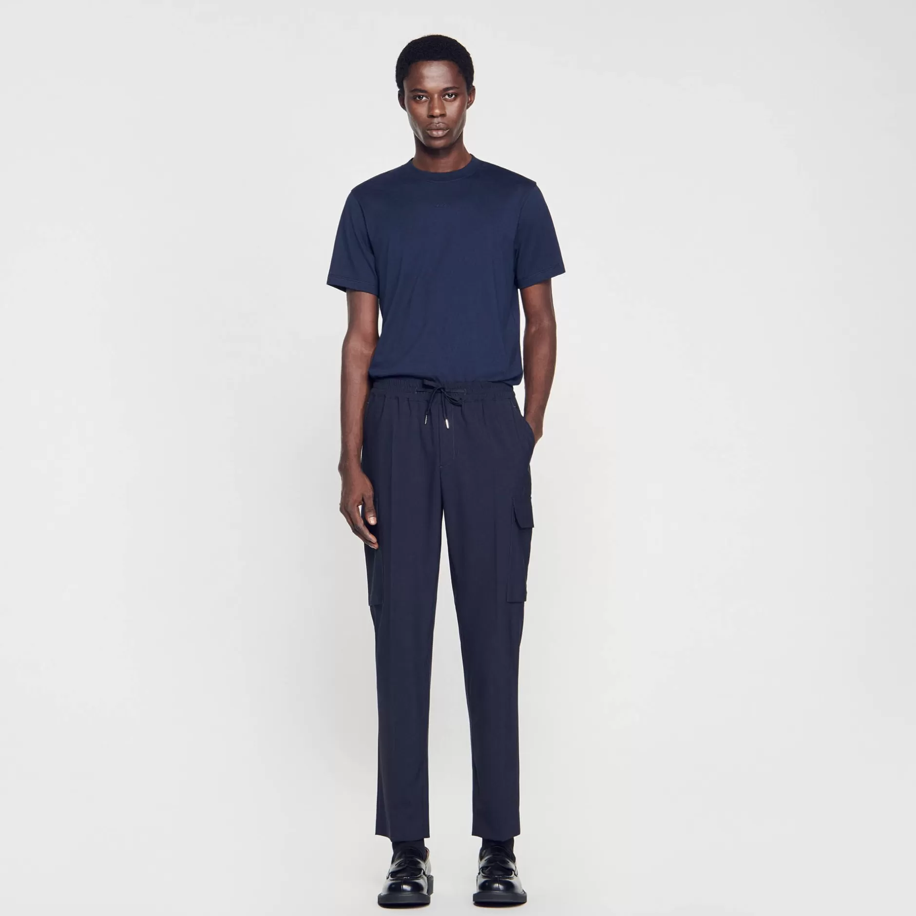 Outlet Sandro Pantalon Cargo élastiqué Marine