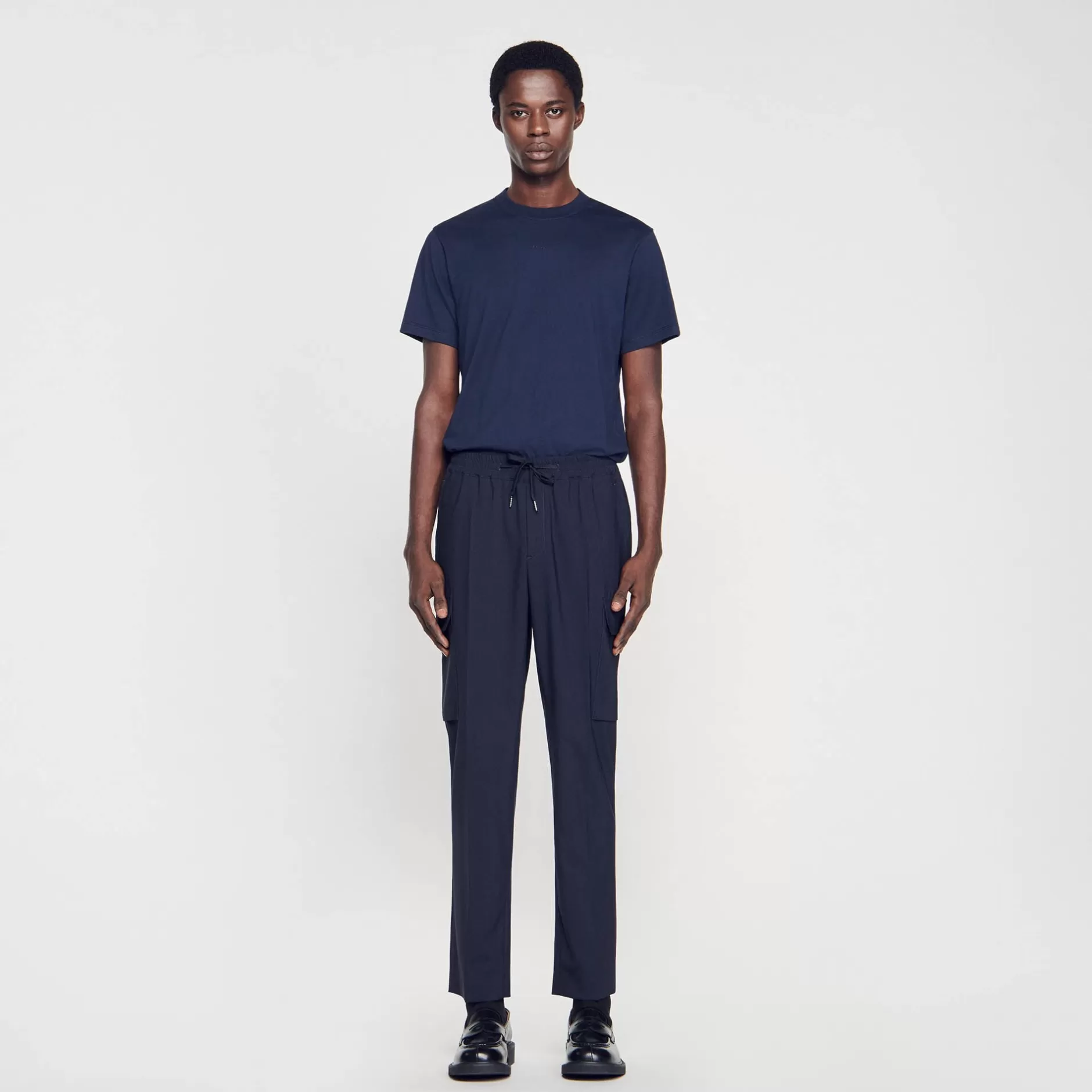 Outlet Sandro Pantalon Cargo élastiqué Marine