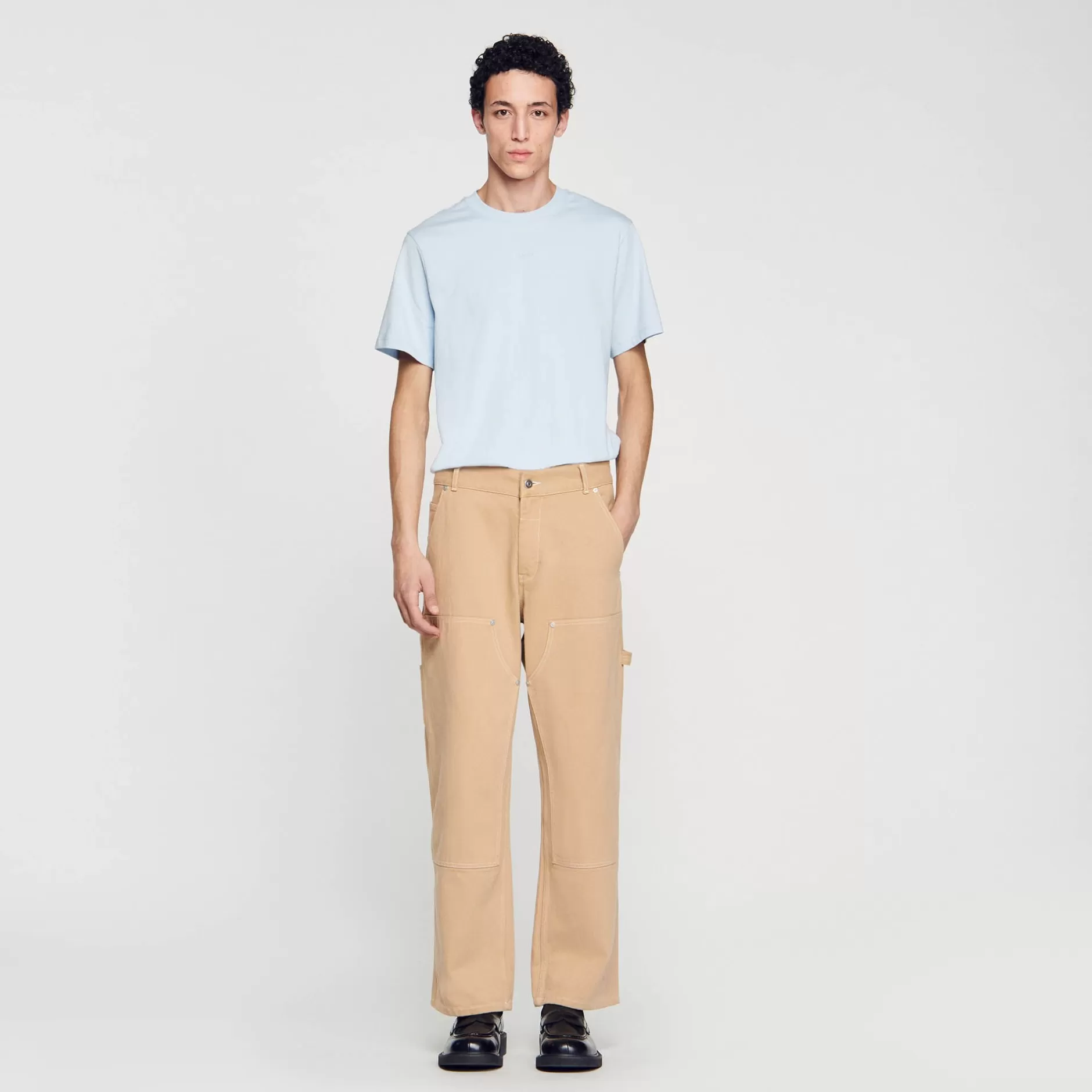 Online Sandro Pantalon Carpenter En Toile De Coton Beige