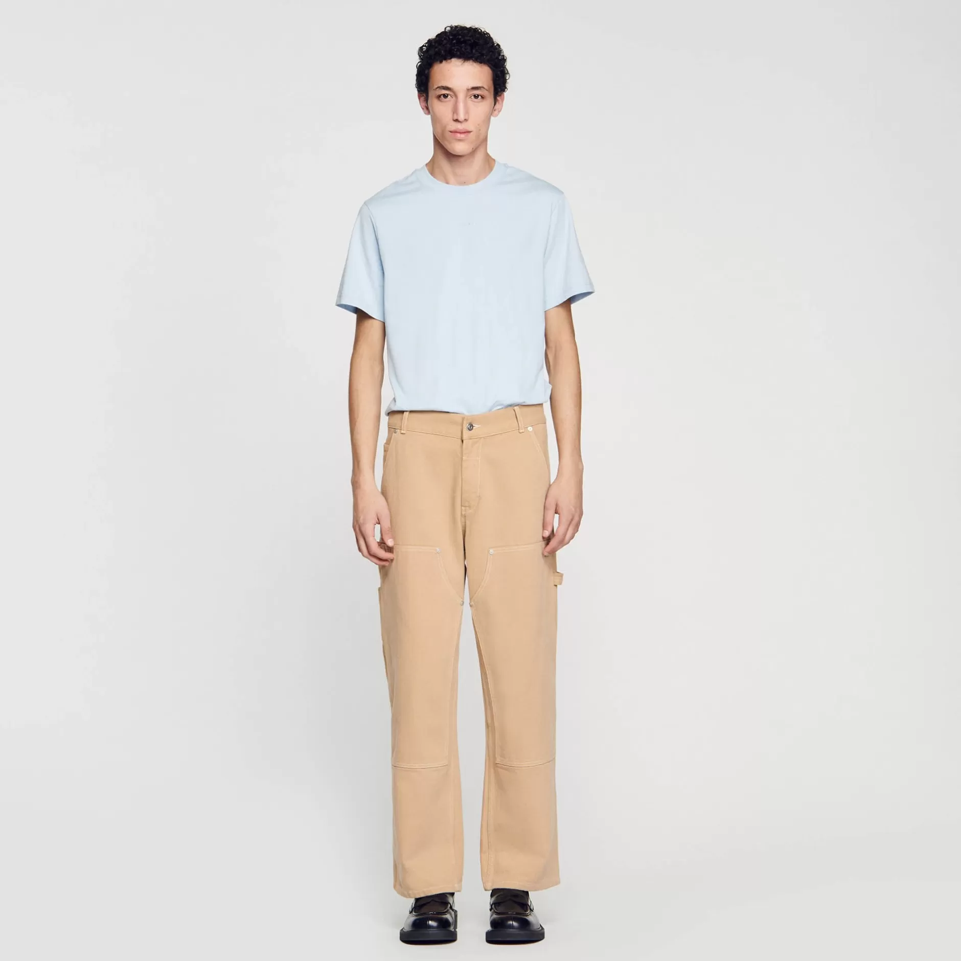 Online Sandro Pantalon Carpenter En Toile De Coton Beige