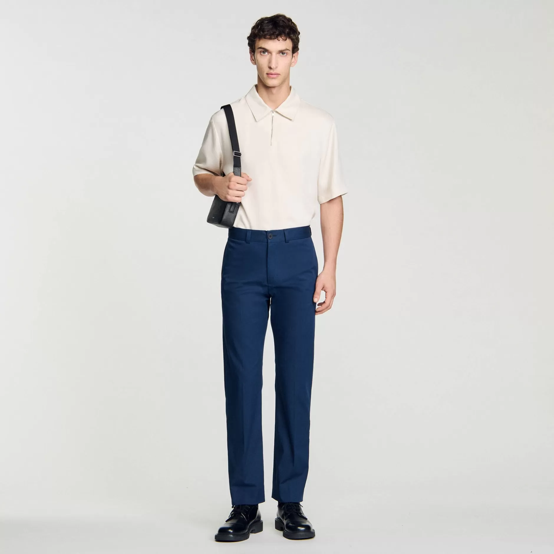 Outlet Sandro Pantalon Chino Droit Marine Foncé