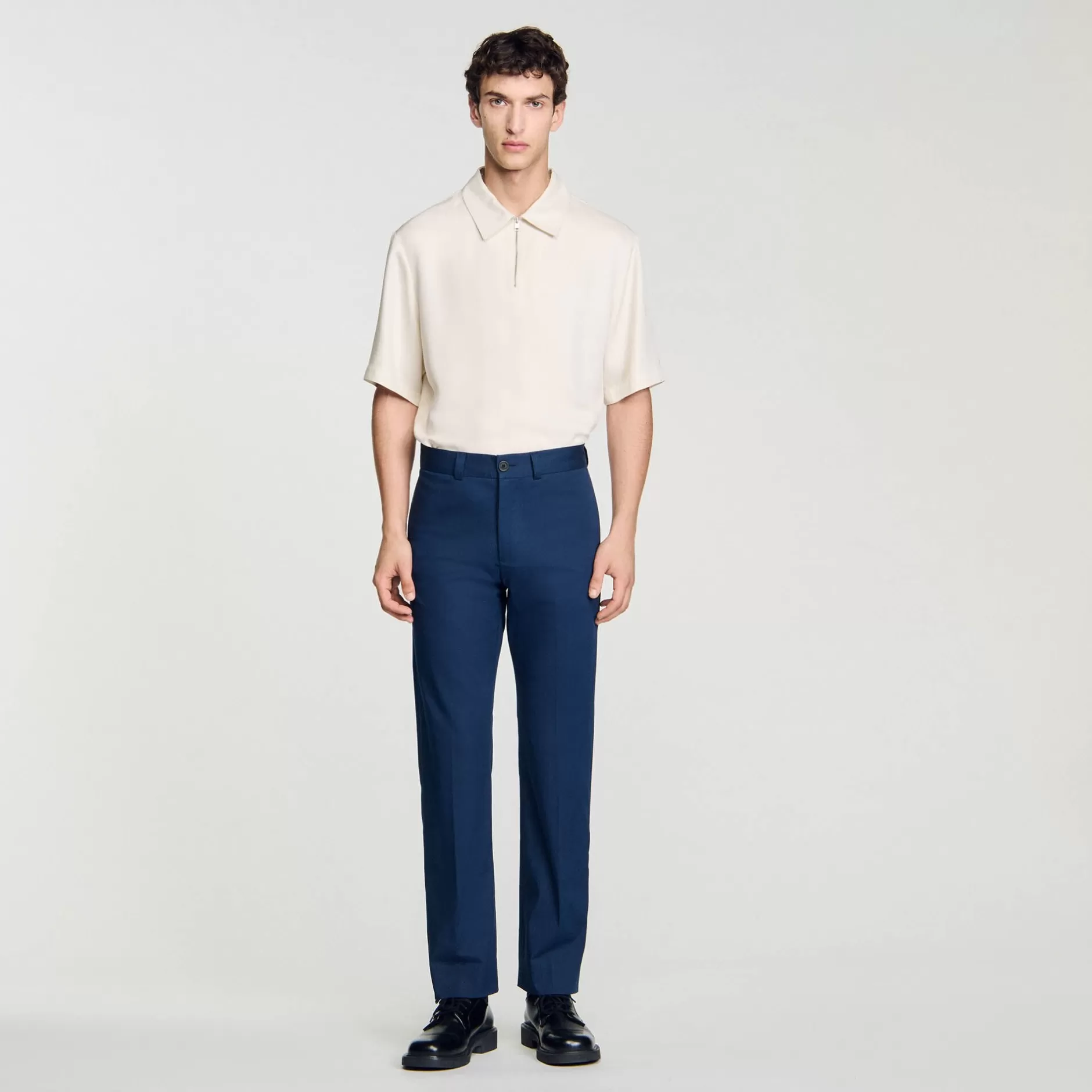 Outlet Sandro Pantalon Chino Droit Marine Foncé