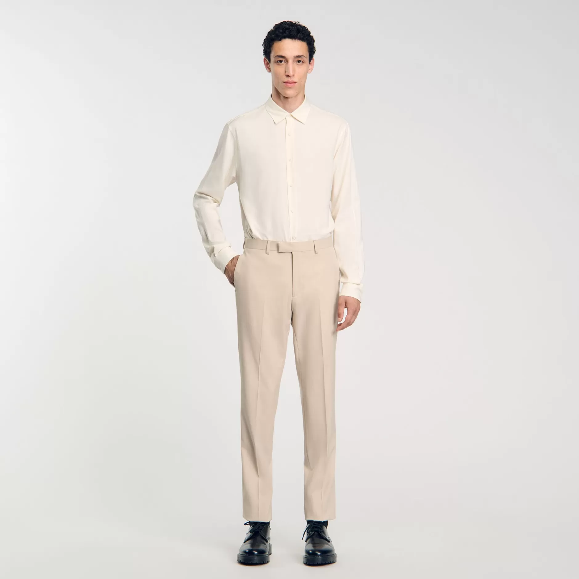 Online Sandro Pantalon De Costume Beige Clair